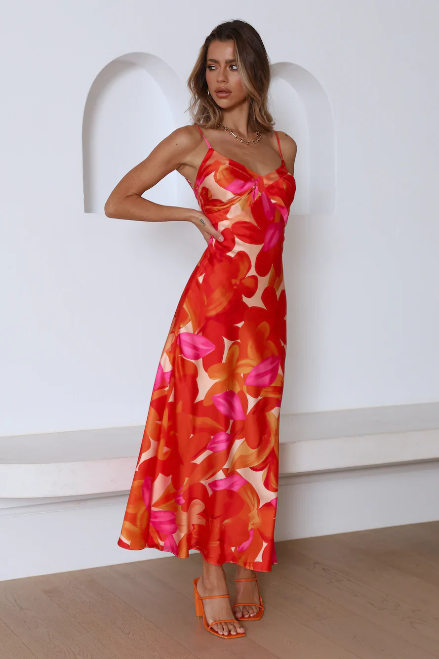 Having Fun Satin Midi Dress Red