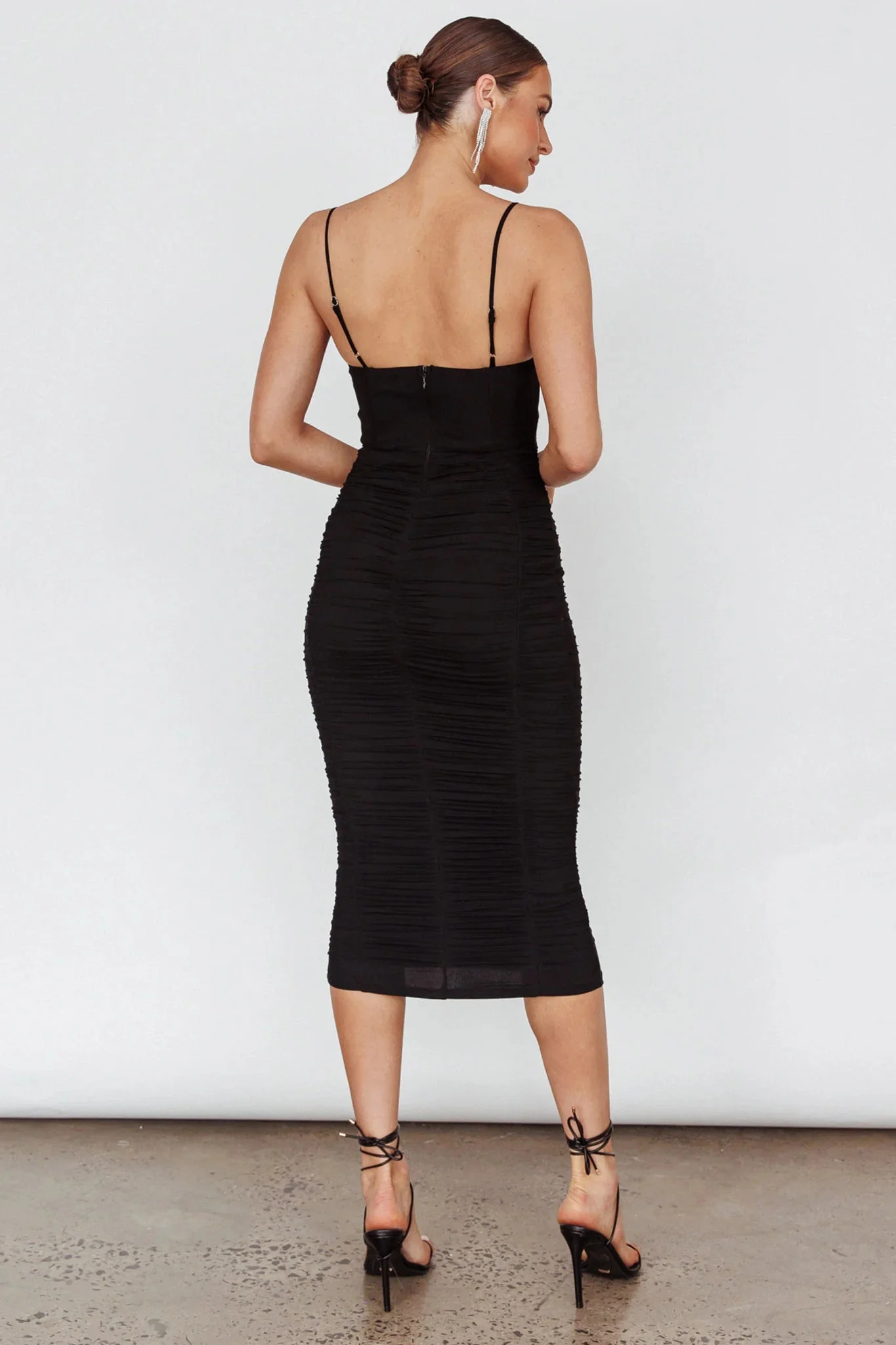 Malibu Sun Ruched Midi Dress Barbie Black