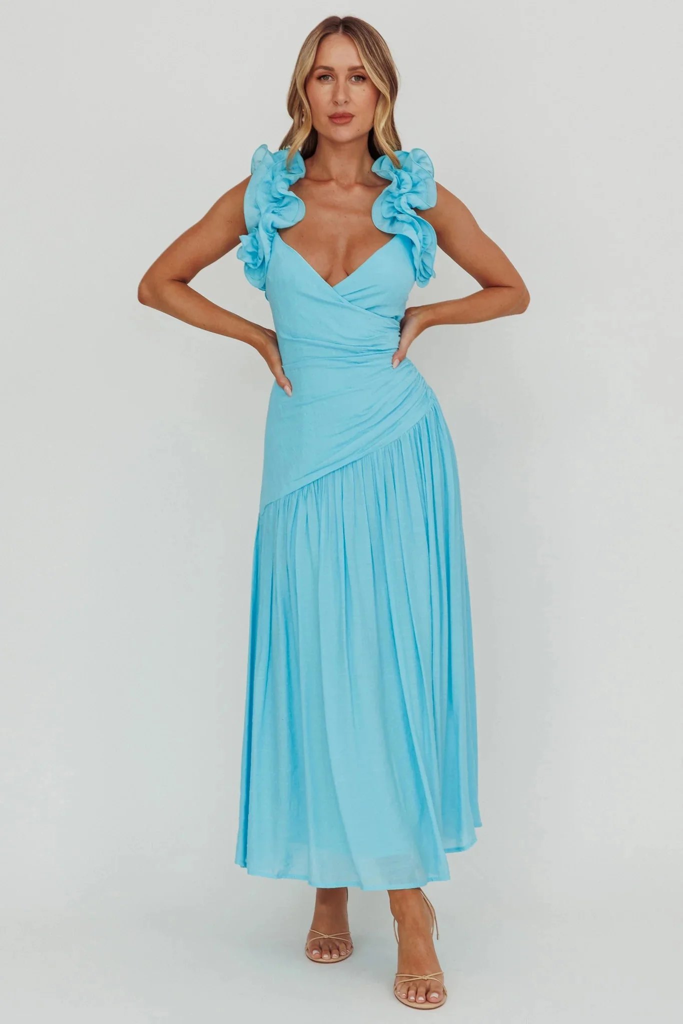 Kinley Ruffle Strap Maxi Dress Blue