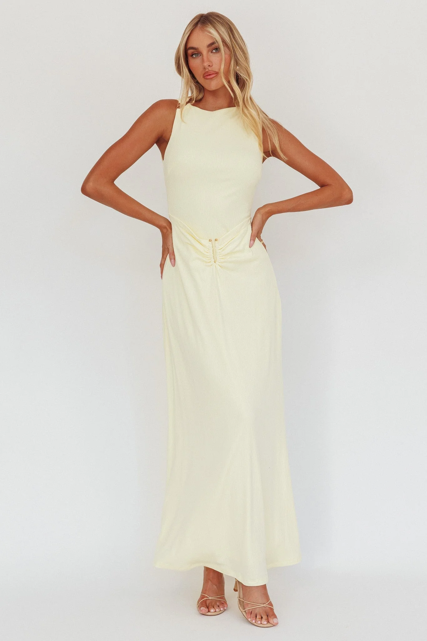 Casino Gold Hardware Ribbed Maxi Dress Butter