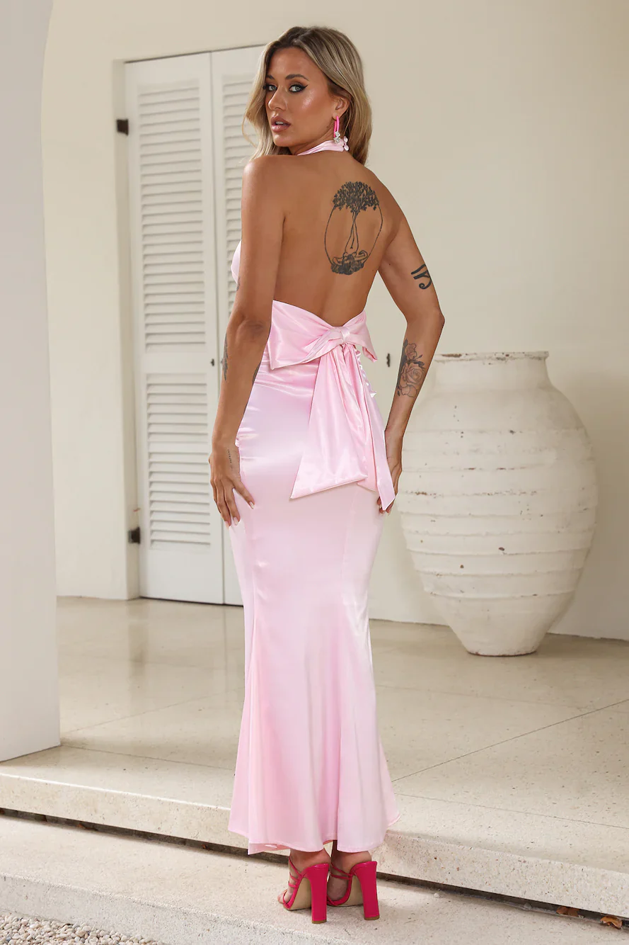 High Desire Satin Maxi Dress Pink