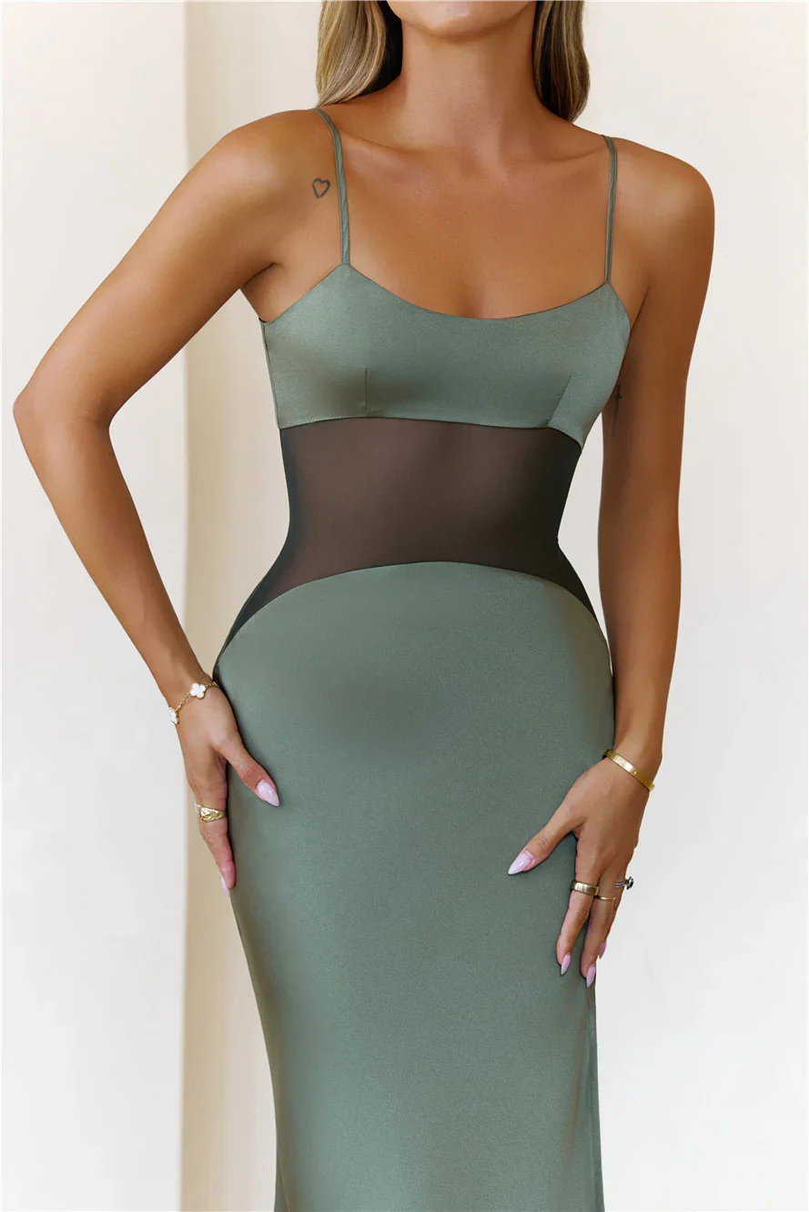 High Definition Satin Maxi Dress Olive