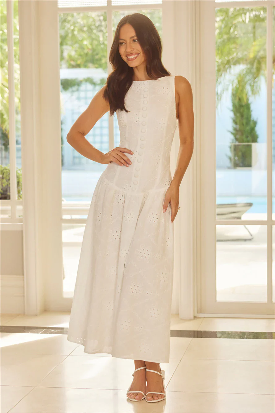 Jasmine Jewel Embroidered Maxi Dress White