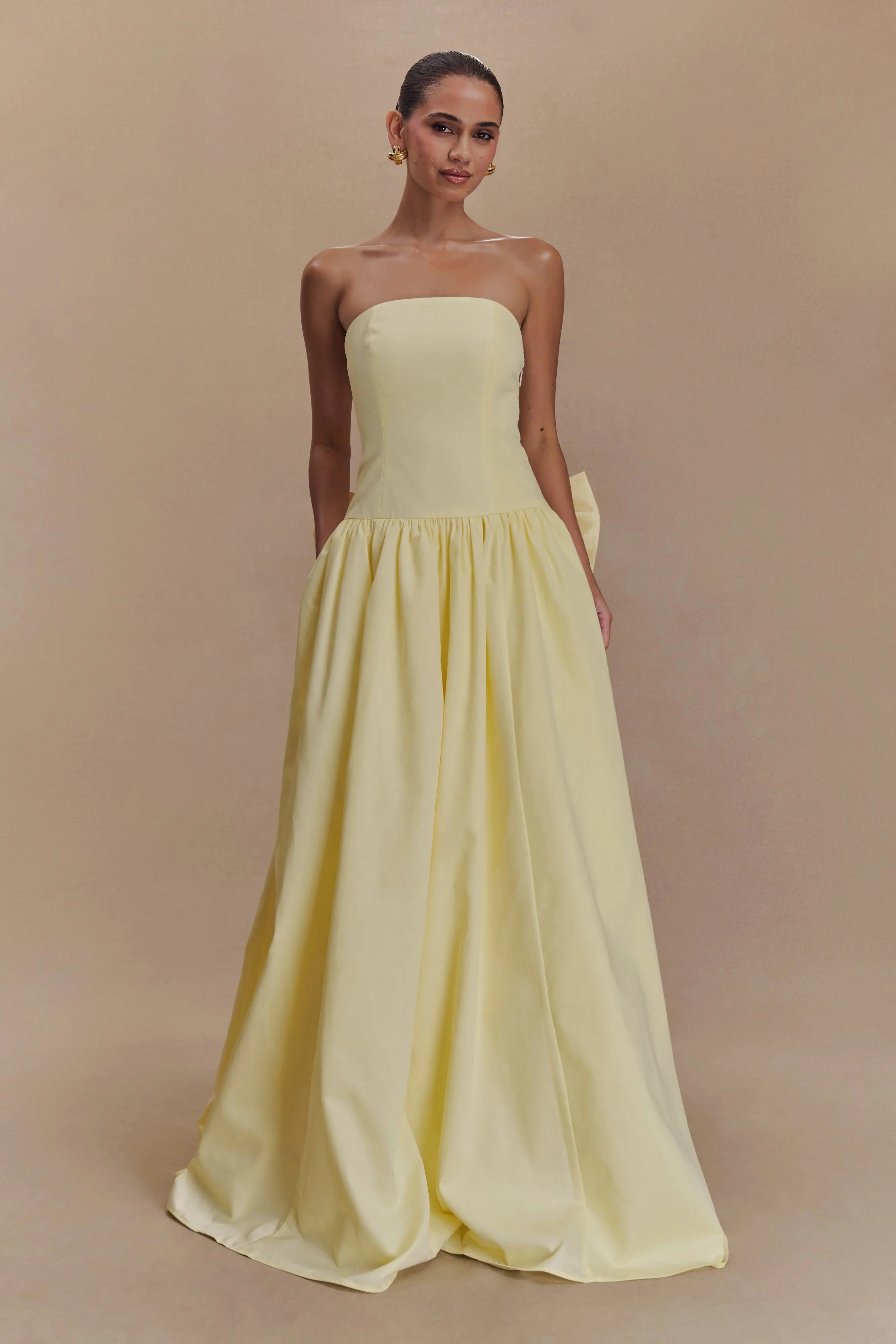 Frances Strapless Bow Maxi Dress - Lemon