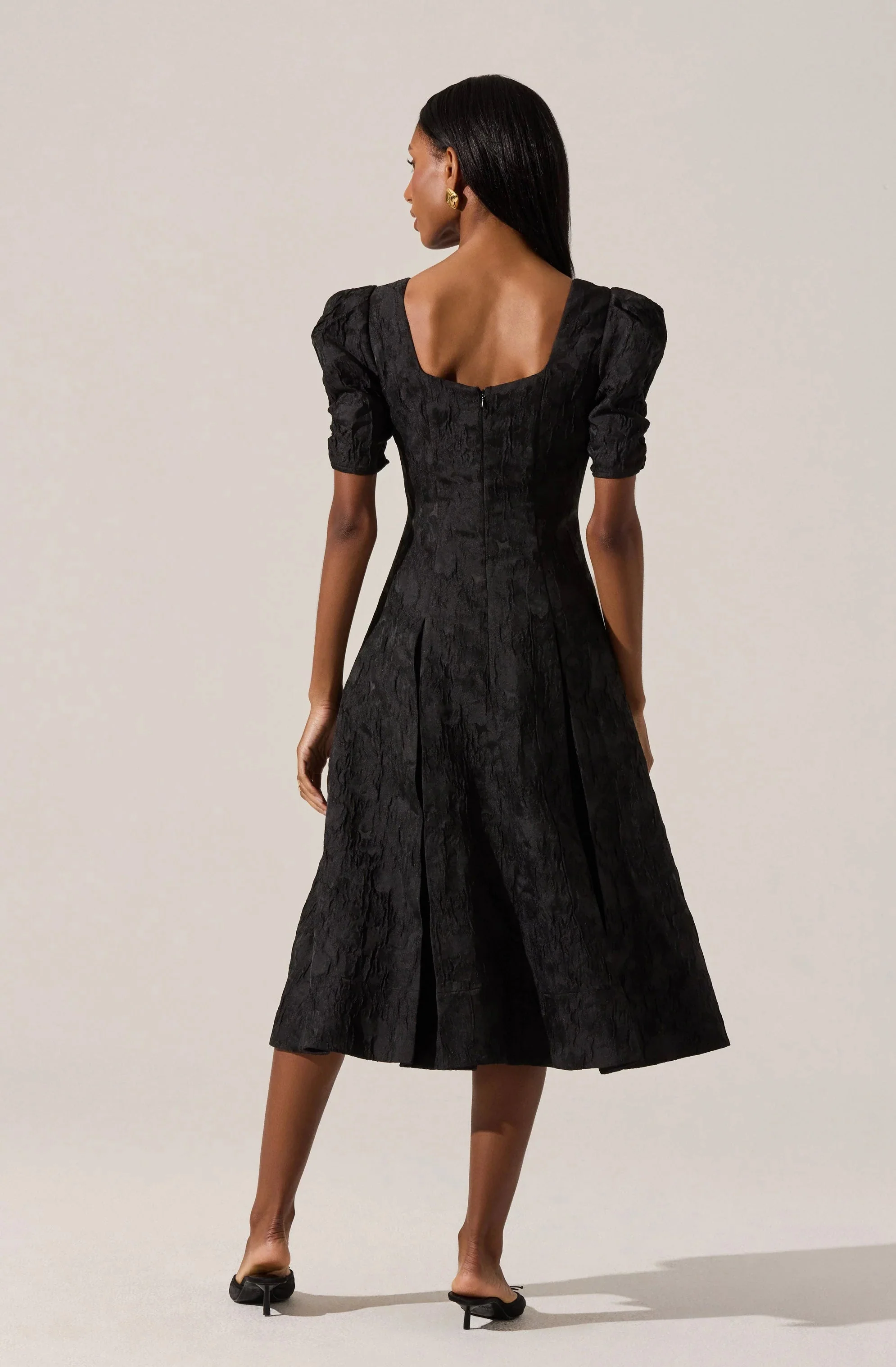 Mosella Jacquard Puff Sleeve Midi Dress