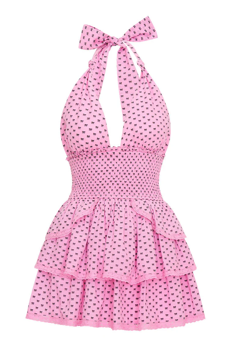 Deanna Cotton Bow Mini Halter Dress