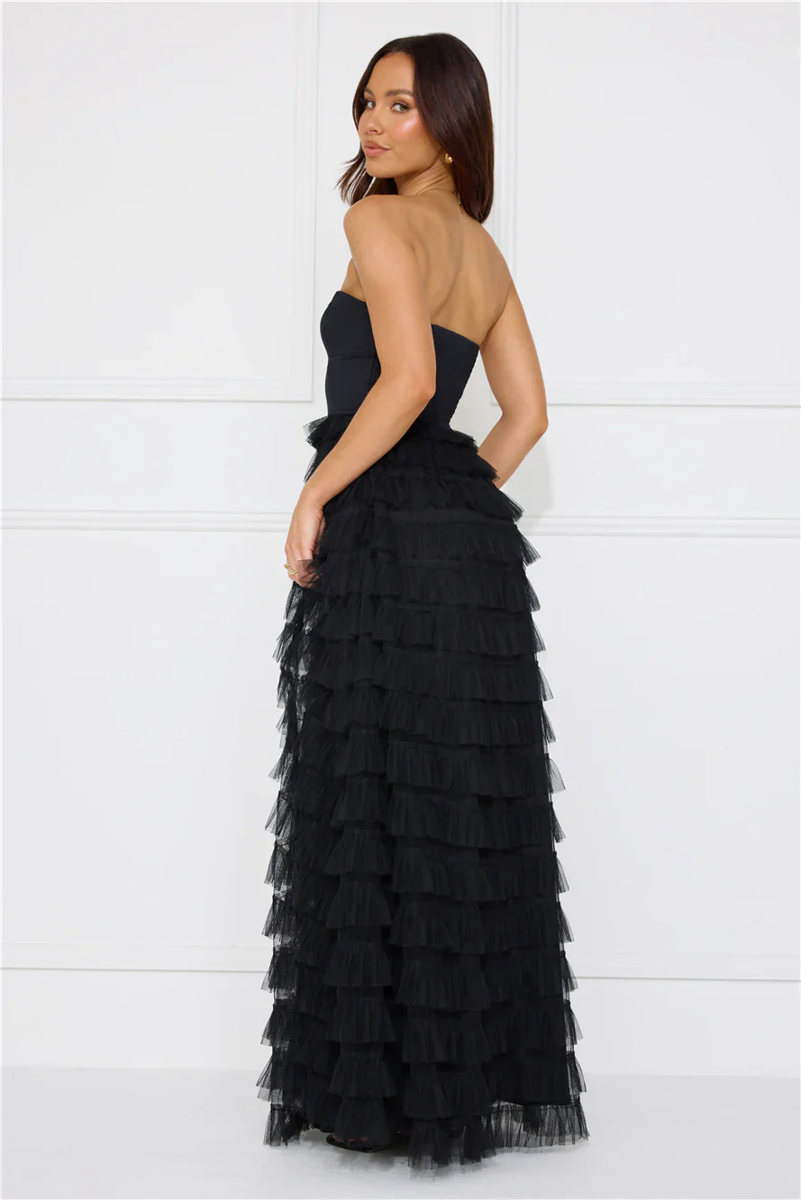 Honeyed Horizons Strapless Mesh Maxi Dress Black