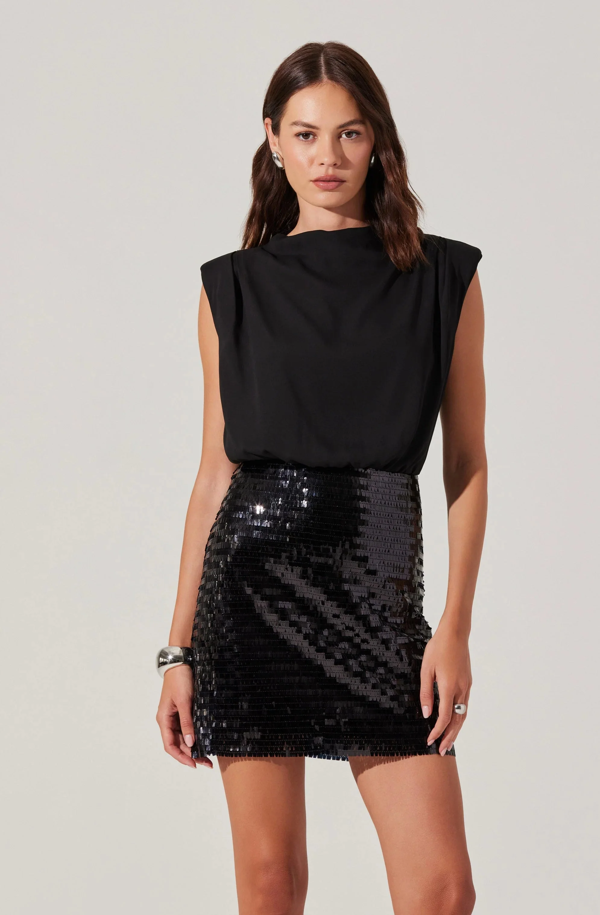 Sequin Mixed Media Mini Dress