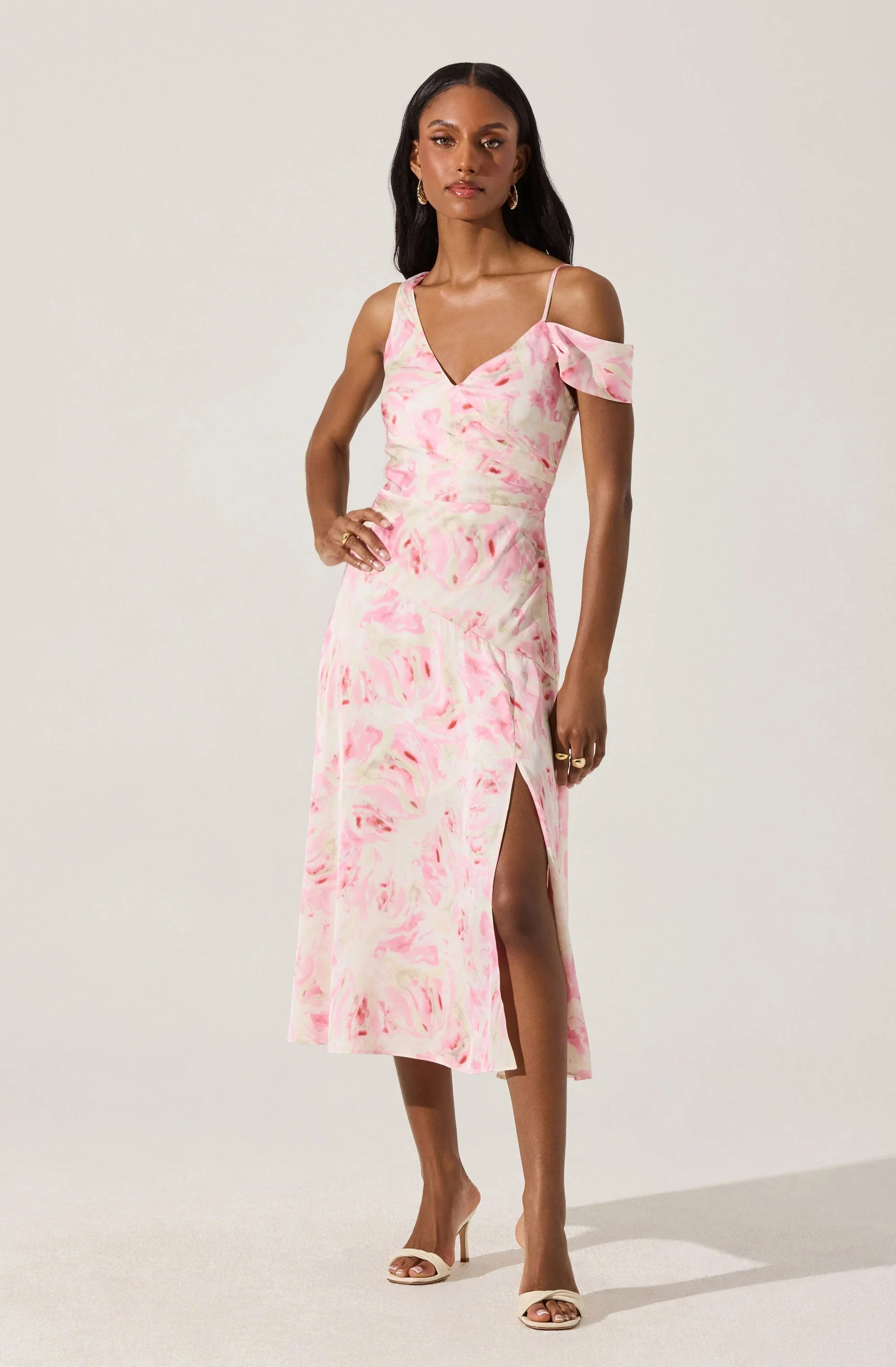 Asymmetric Shoulder Strap Midi Dress