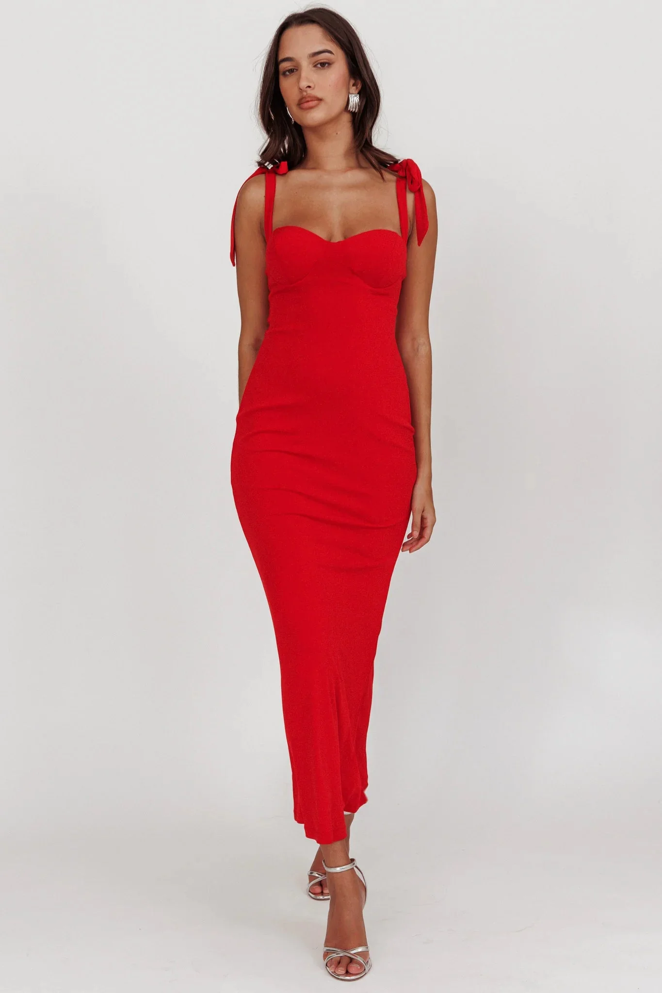 Rose Garden Tied Shoulder Maxi Dress Red