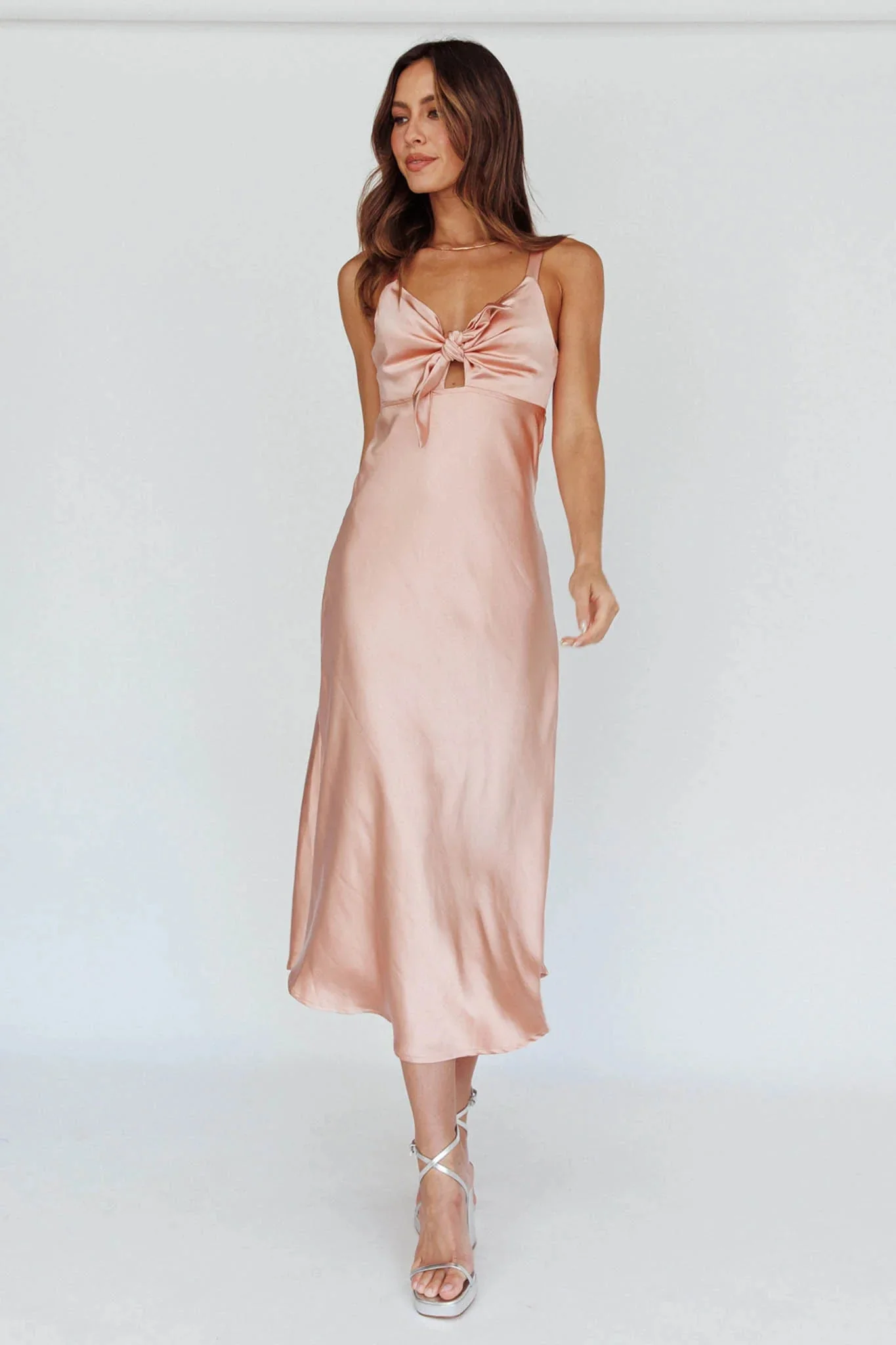 Perfect Day Satin Midi Dress Blush