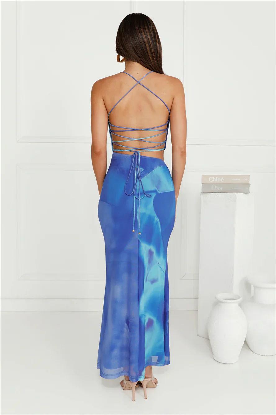 In Detail Mesh Maxi Dress Blue