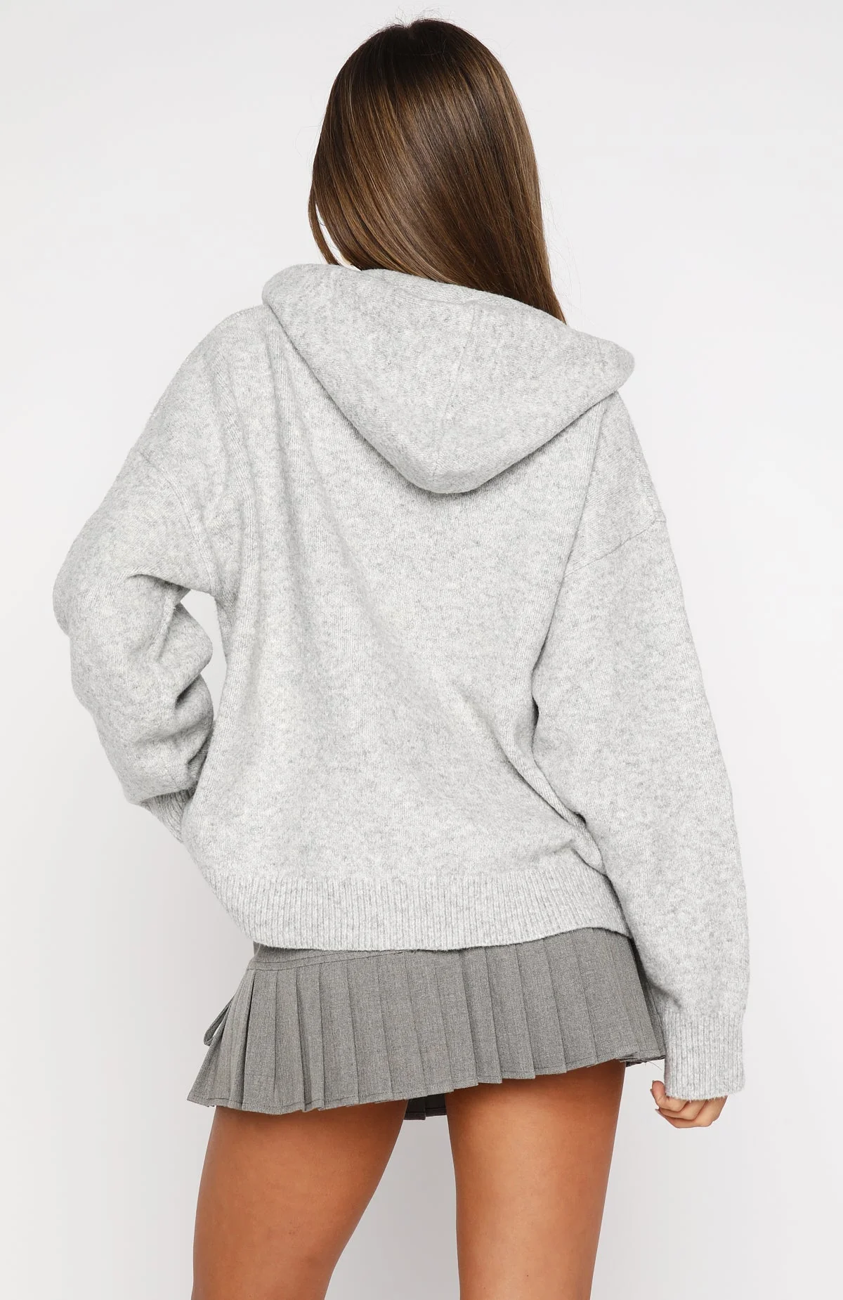 Off To Better Things Oversized Knit Hoodie Light Grey