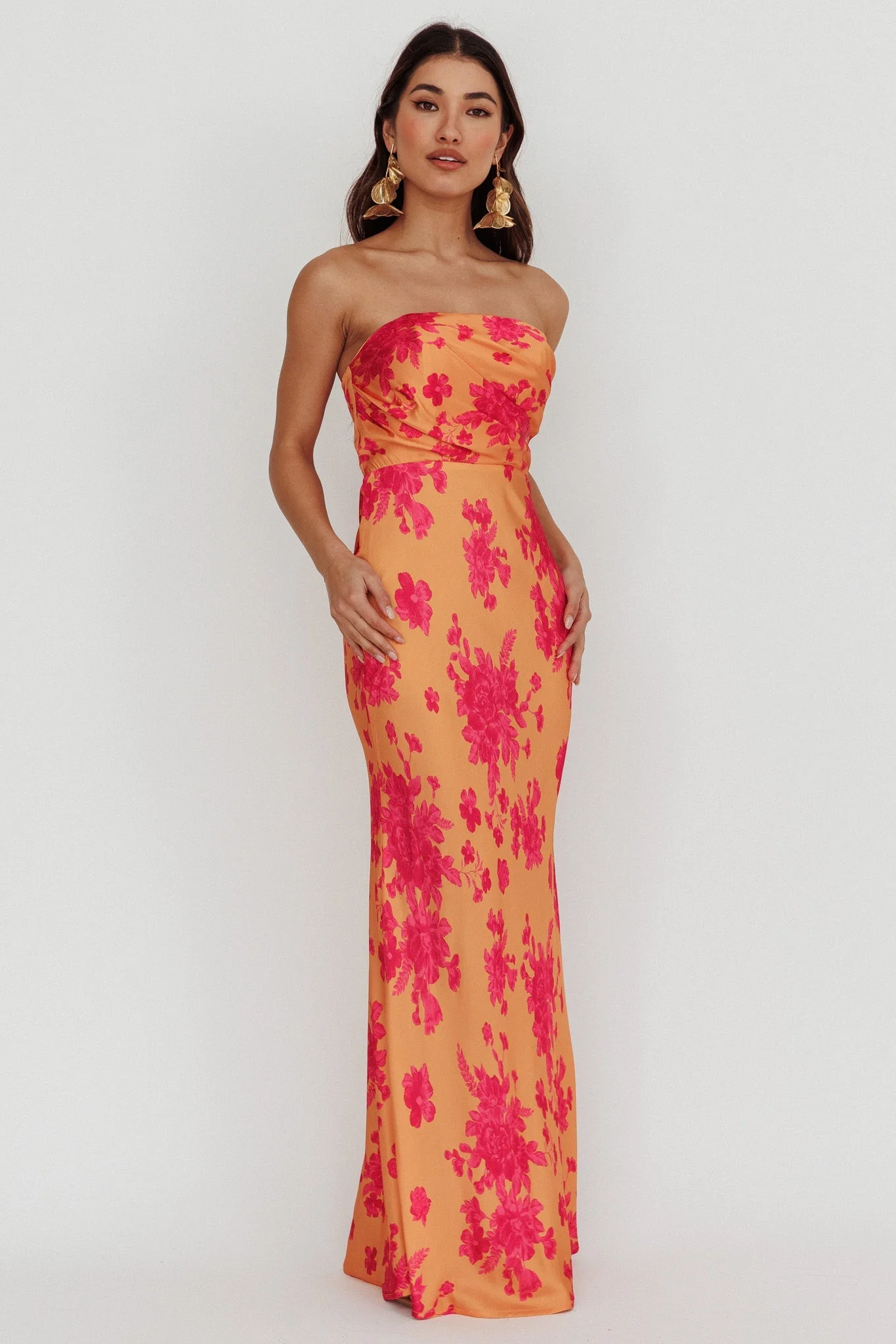City Of Stars Strapless Maxi Dress Floral Orange