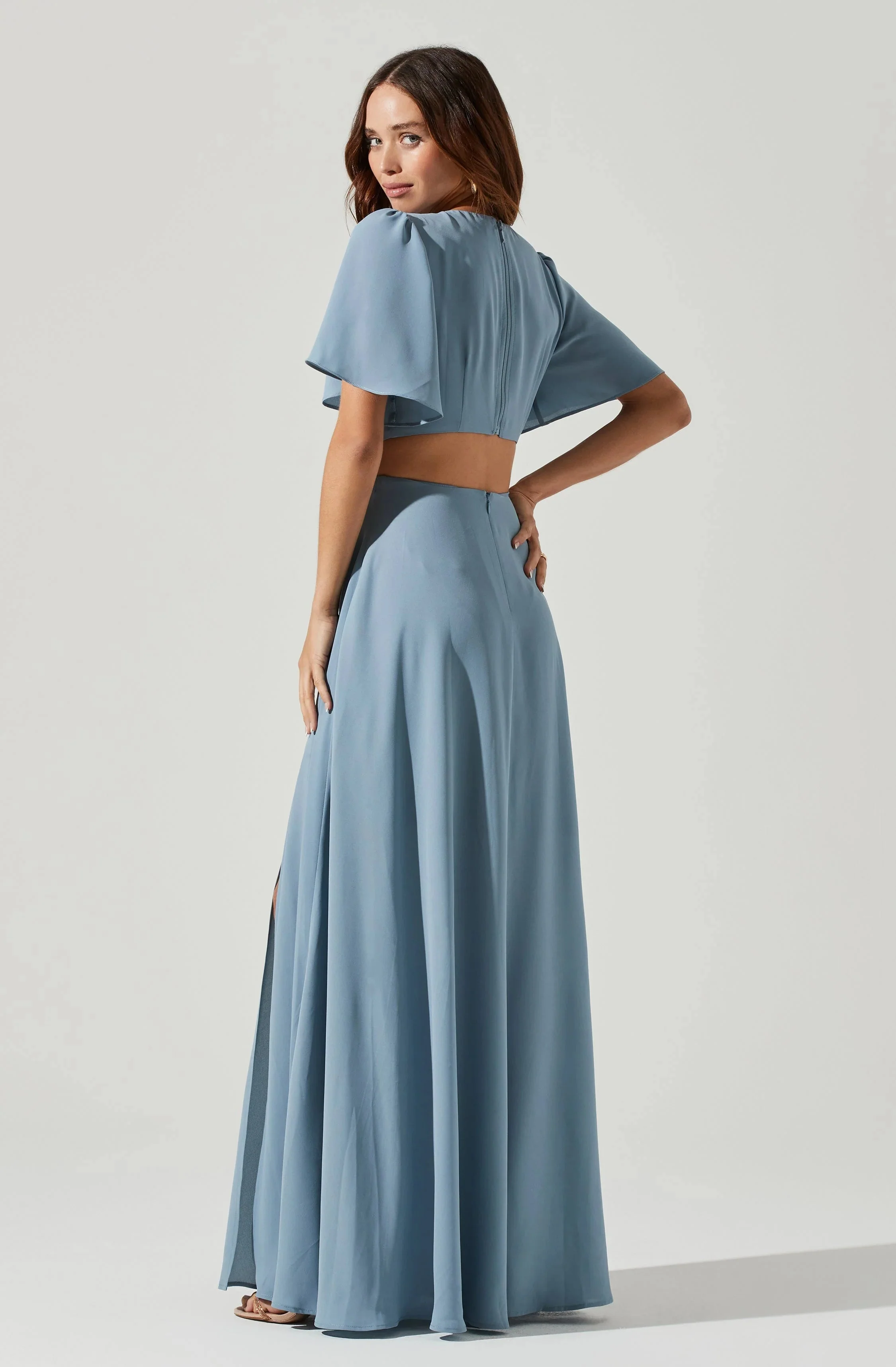 Katrina Flutter Sleeve Back Cutout Maxi Dress