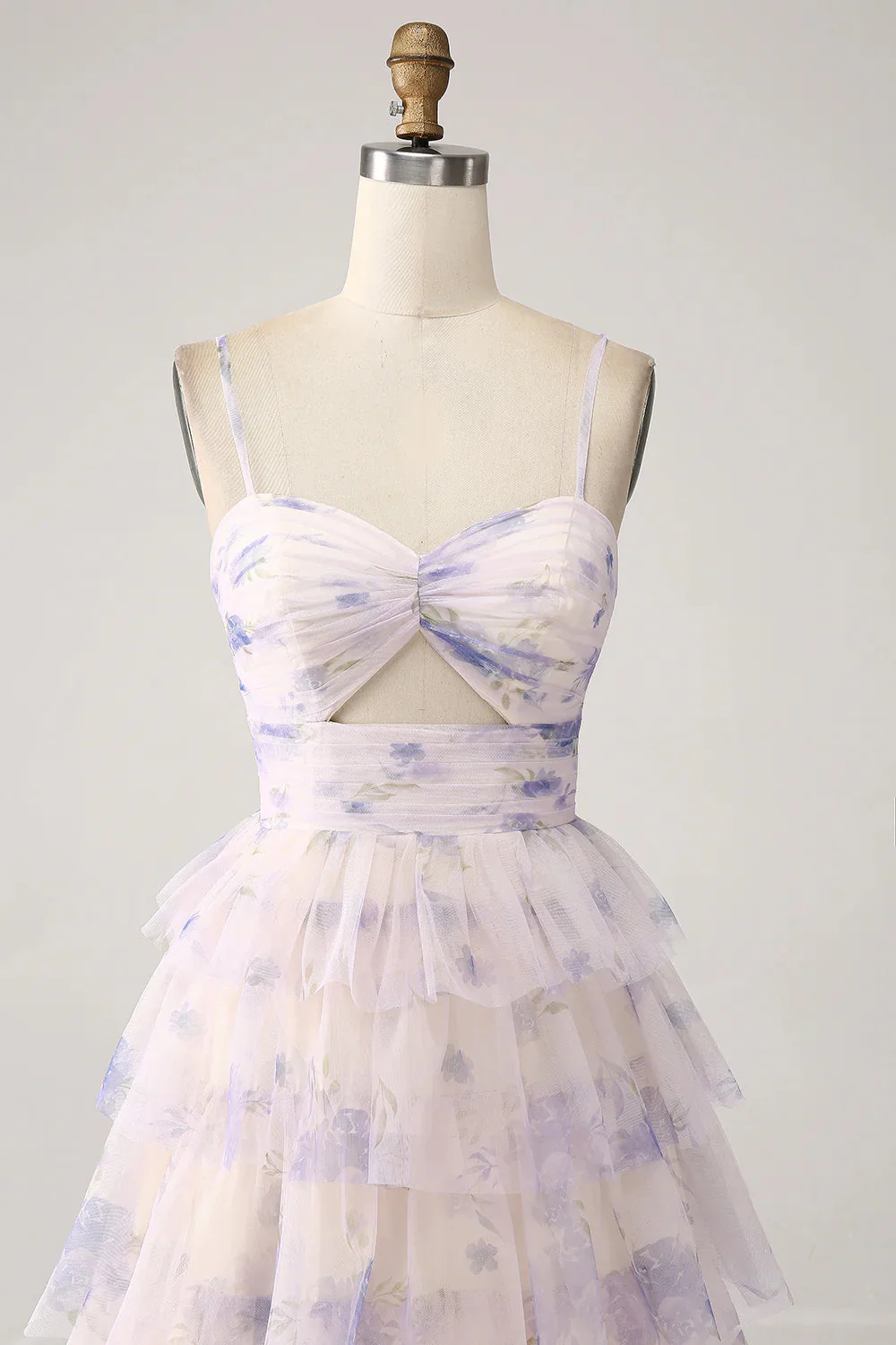 Lavender Flower Tiered Princess Long Prom Dress