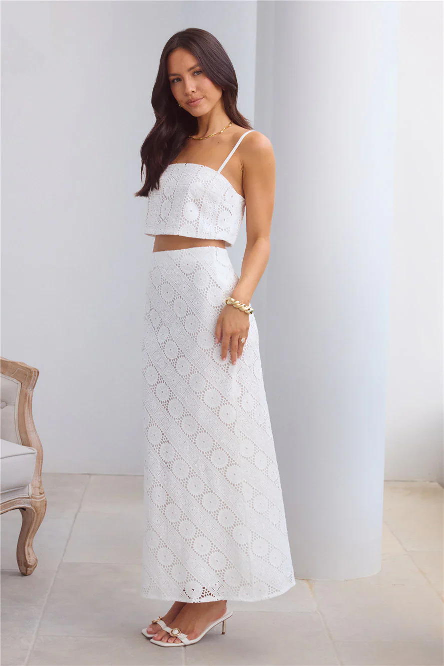 Island Calm Embroidered Maxi Skirt White