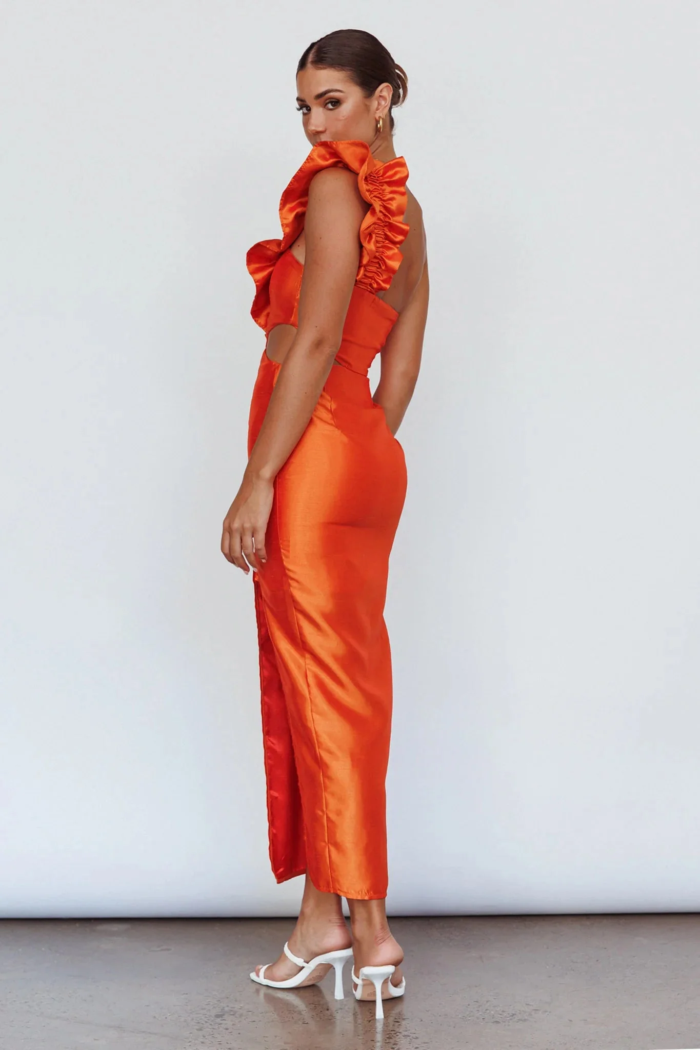 NY Moment Wide Ruffle Shoulder Dress Orange