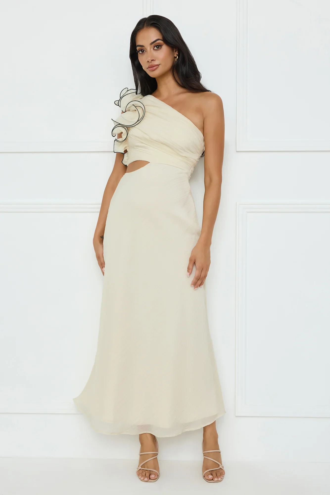 Harbour Dreams One Shoulder Maxi Dress Cream