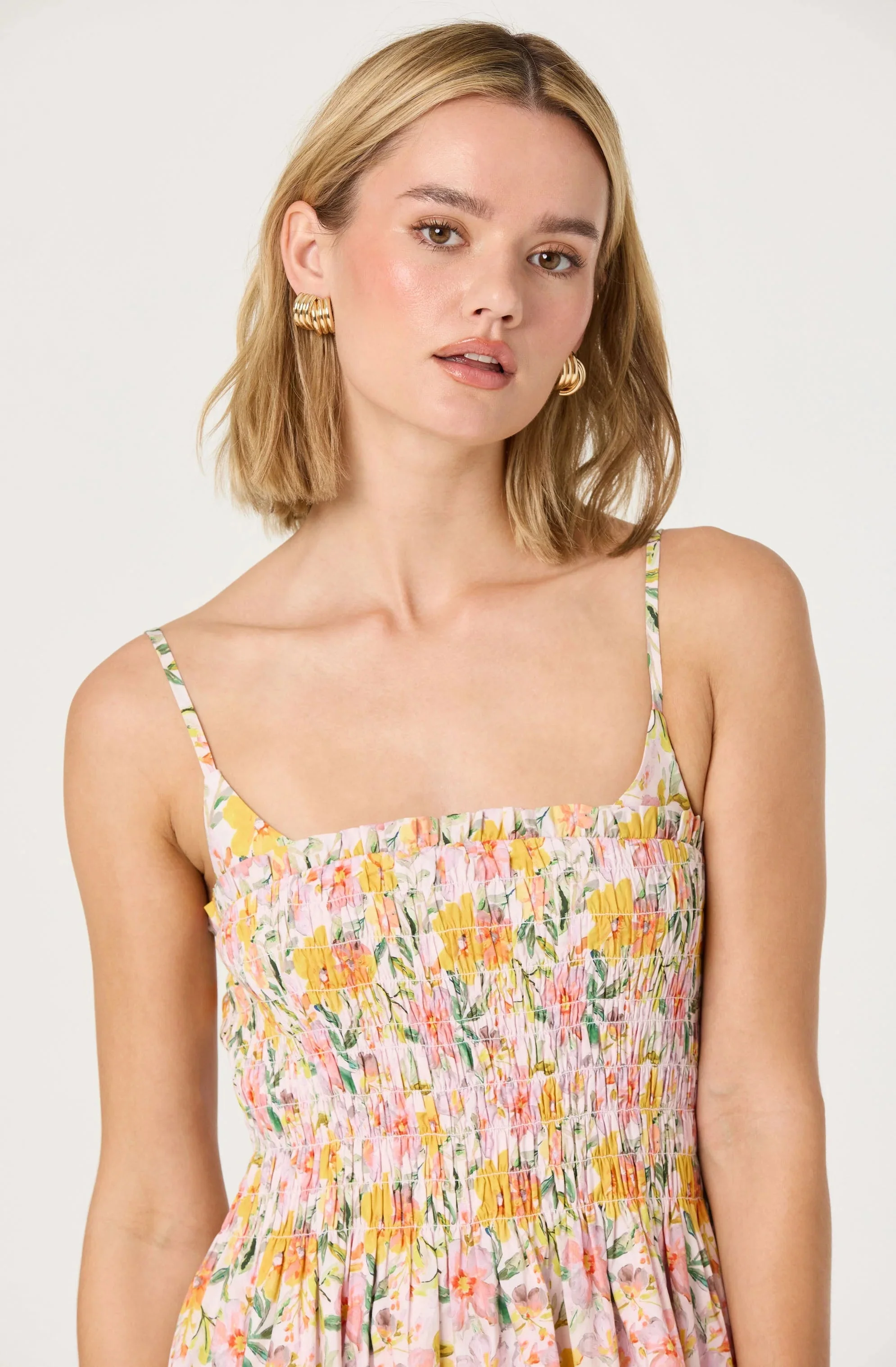 Smocked Floral Midi Dress