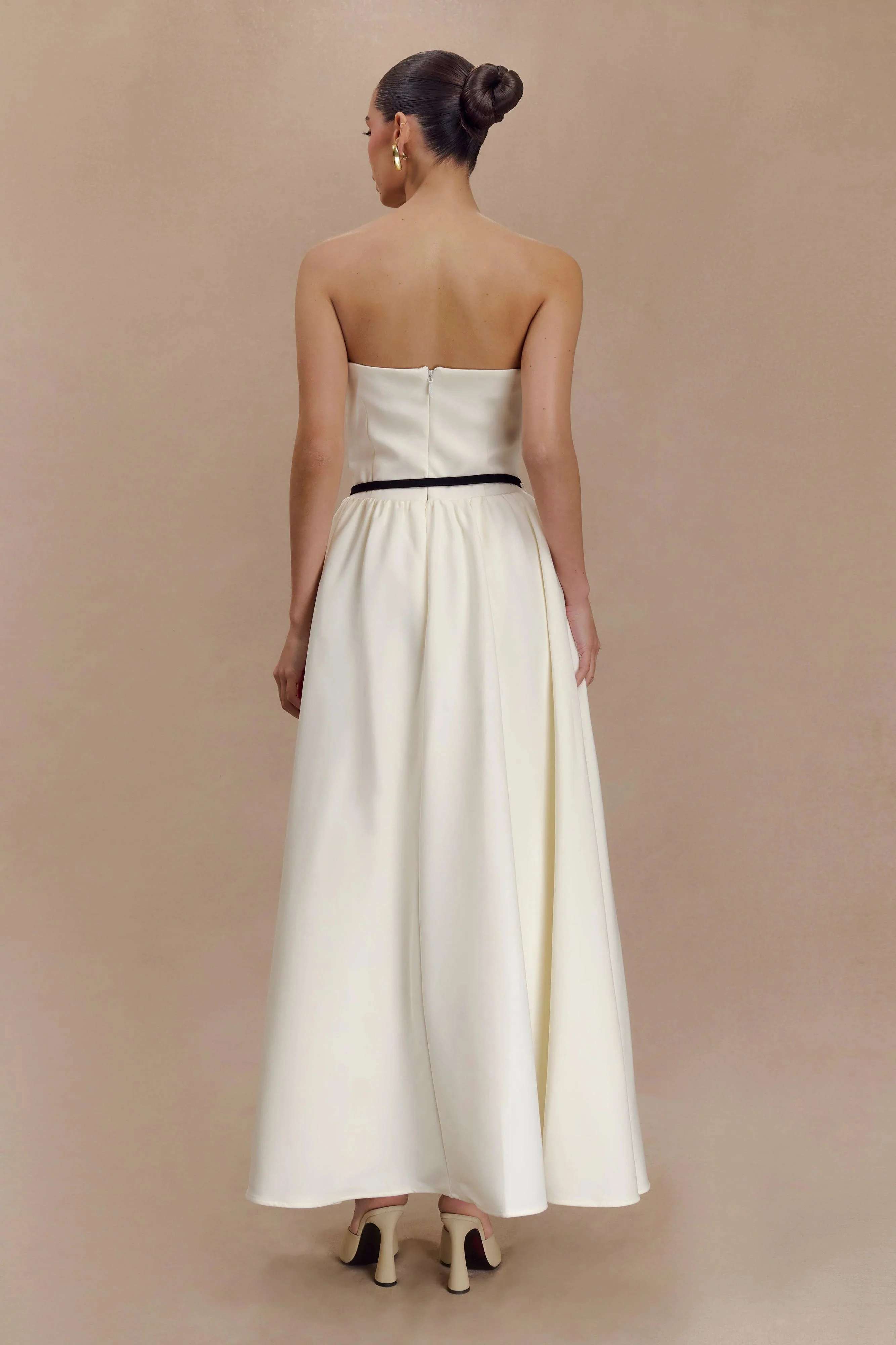 Penny Strapless Contrast Midi Dress - Ivory & Burgundy