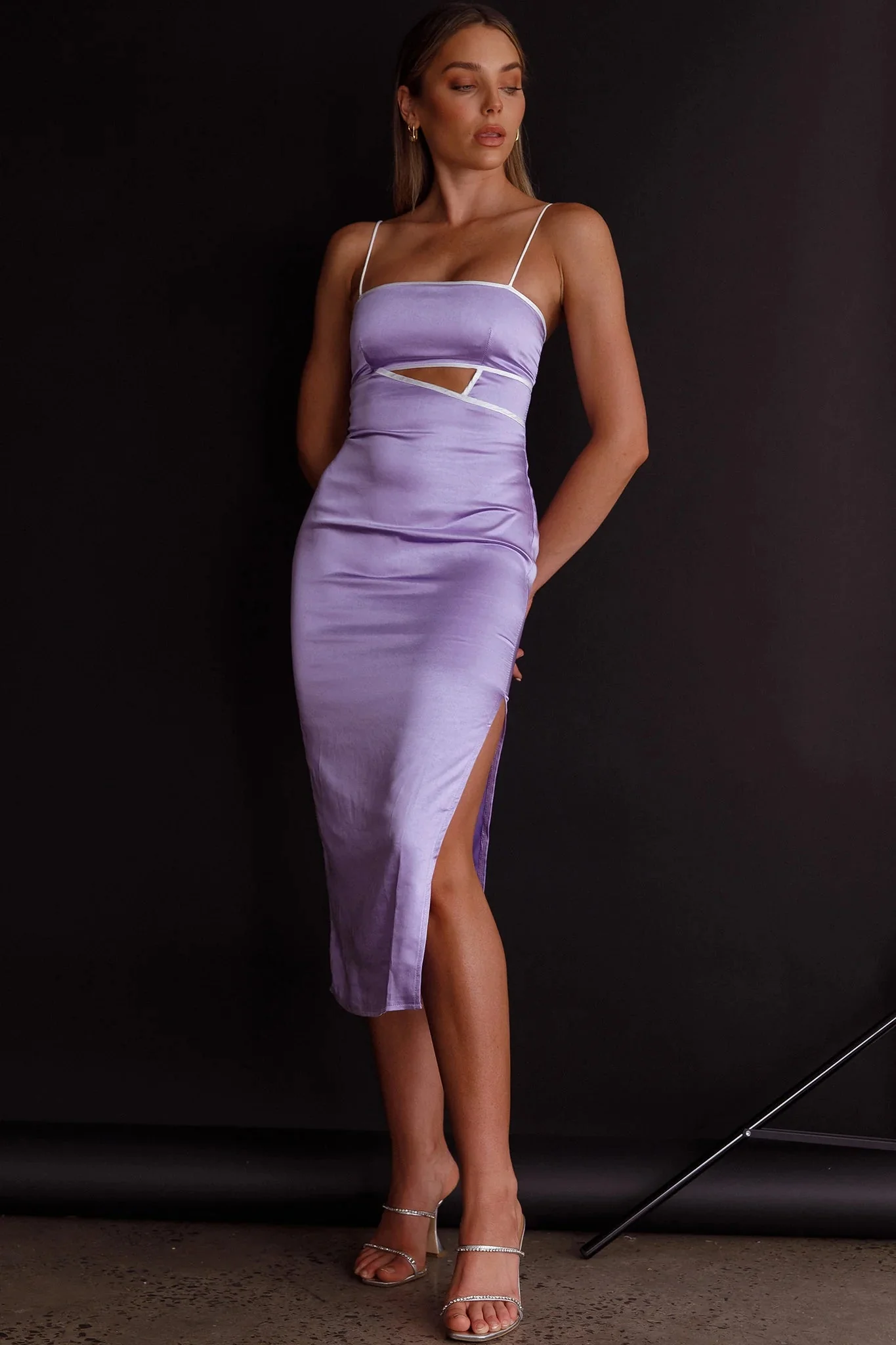 Laia Cut-Out Bodice Midi Dress Lilac