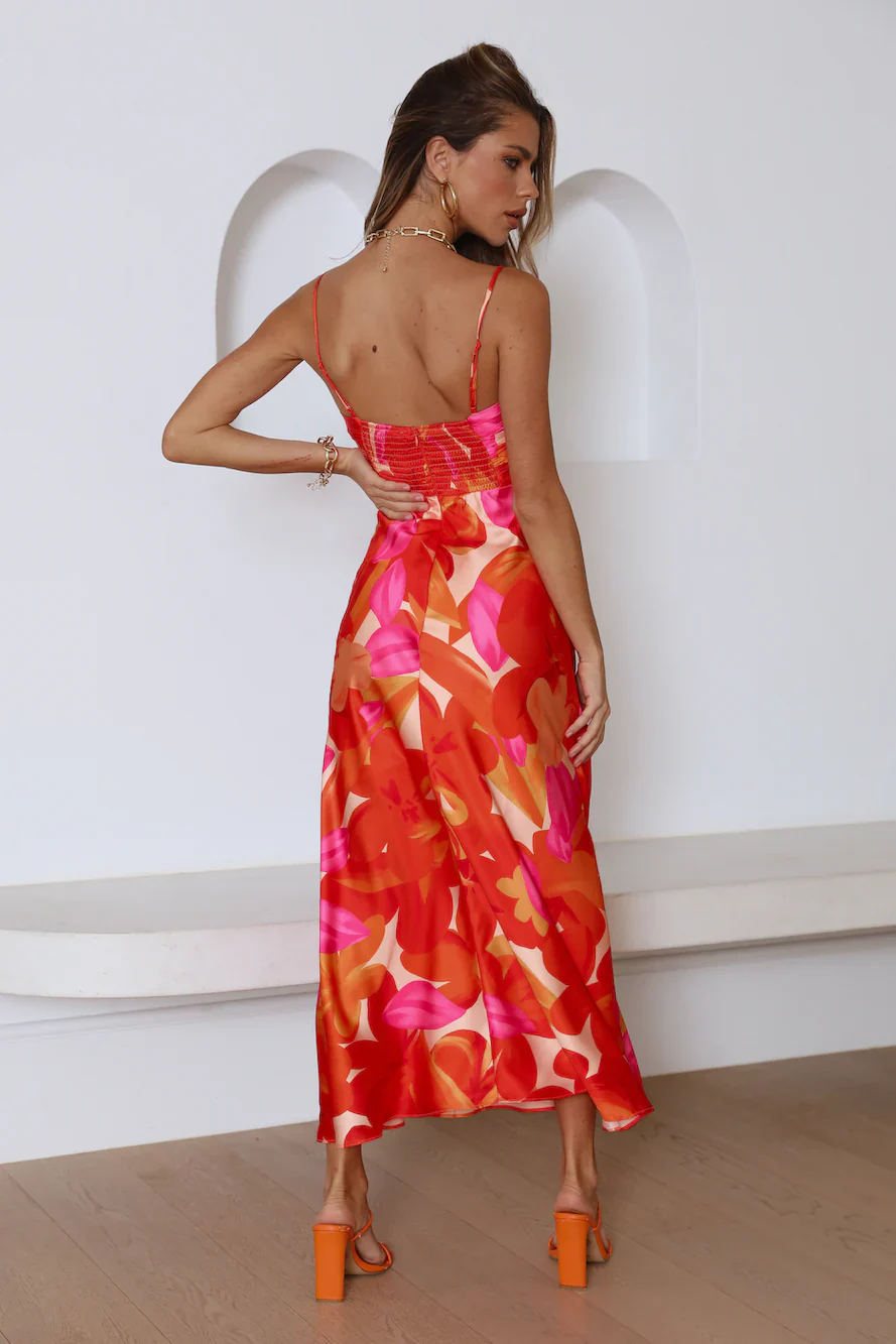 Having Fun Satin Midi Dress Red