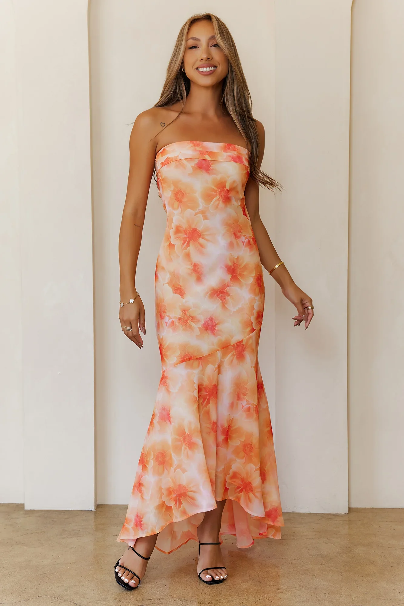 Kissed By Daisies Strapless Maxi Dress Orange