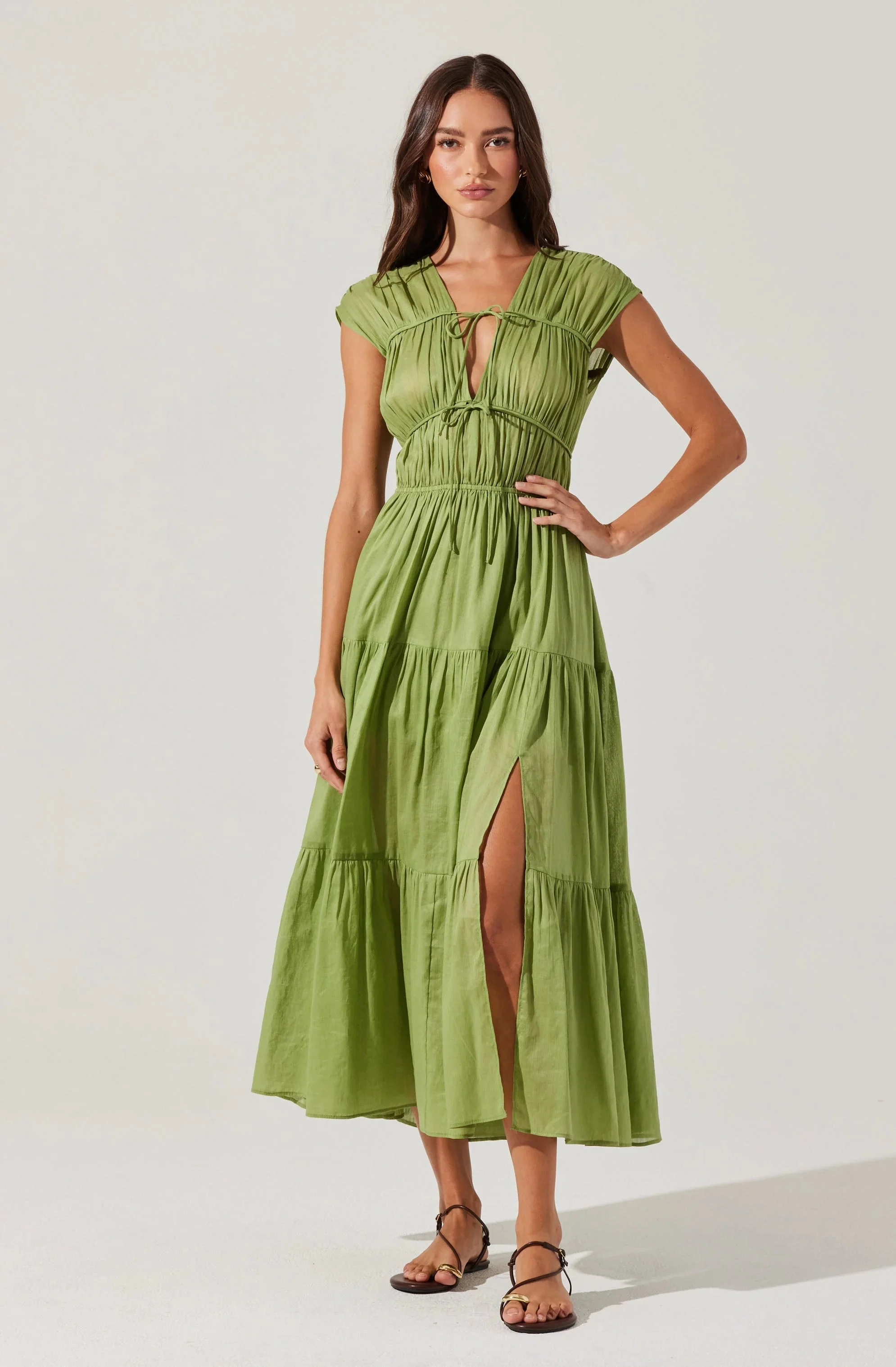 Alexandria Shirred Tiered Midi Dress
