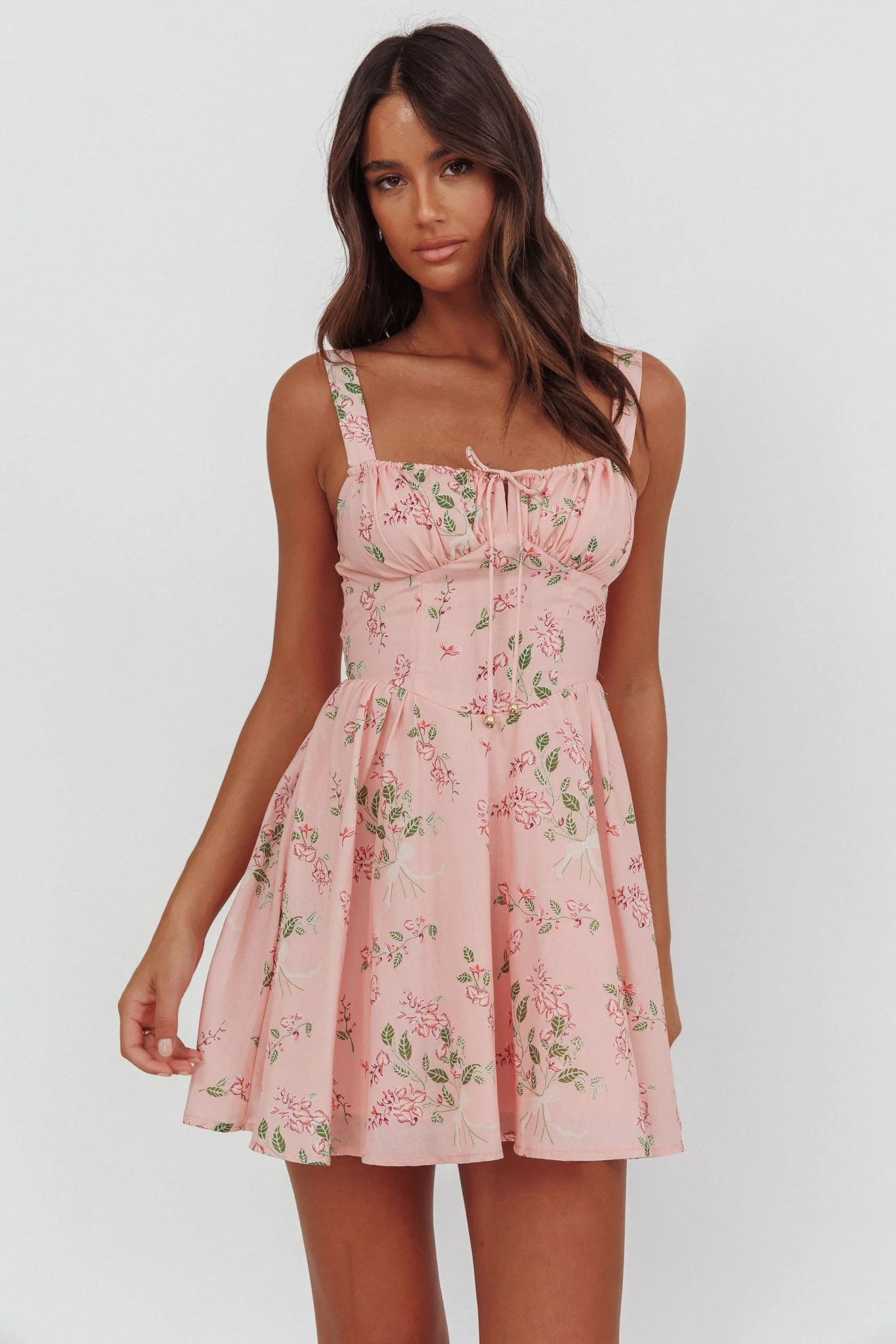 Seen The Light Tie Bust Mini Dress Floral Blush