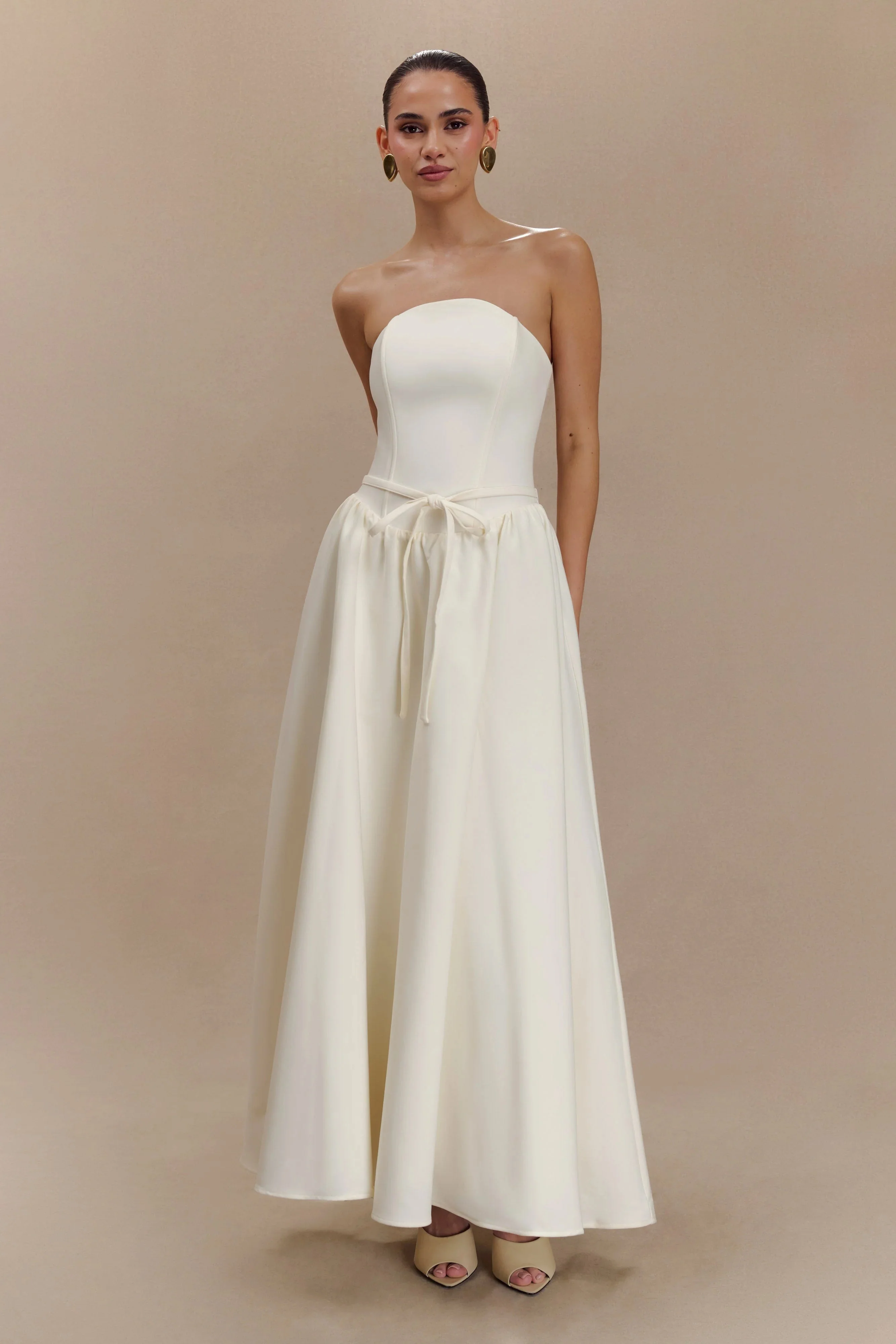 Penny Strapless Contrast Midi Dress - Ivory & Burgundy