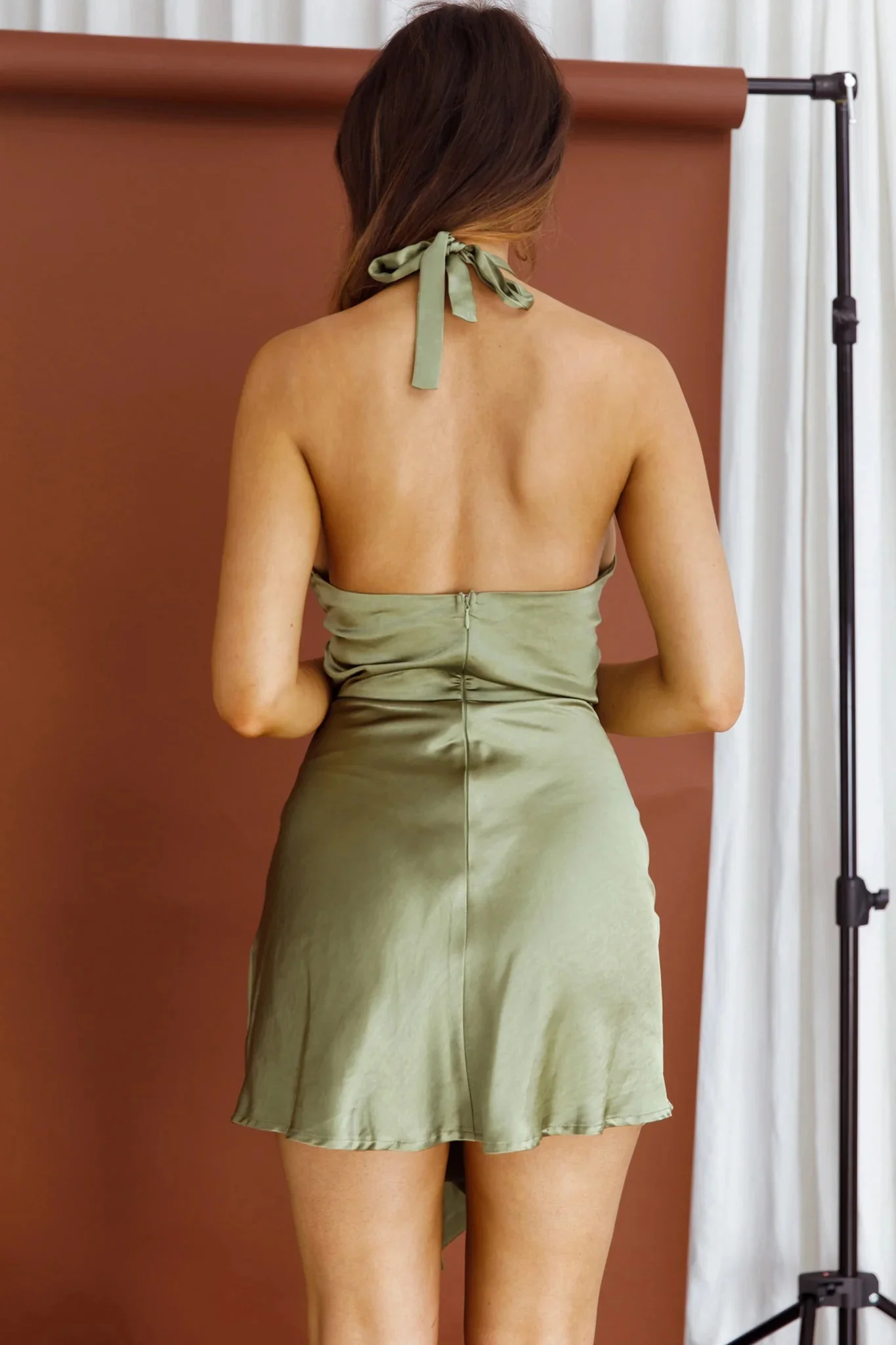 Hearts On Fire Halterneck Wrap Front Mini Dress Olive