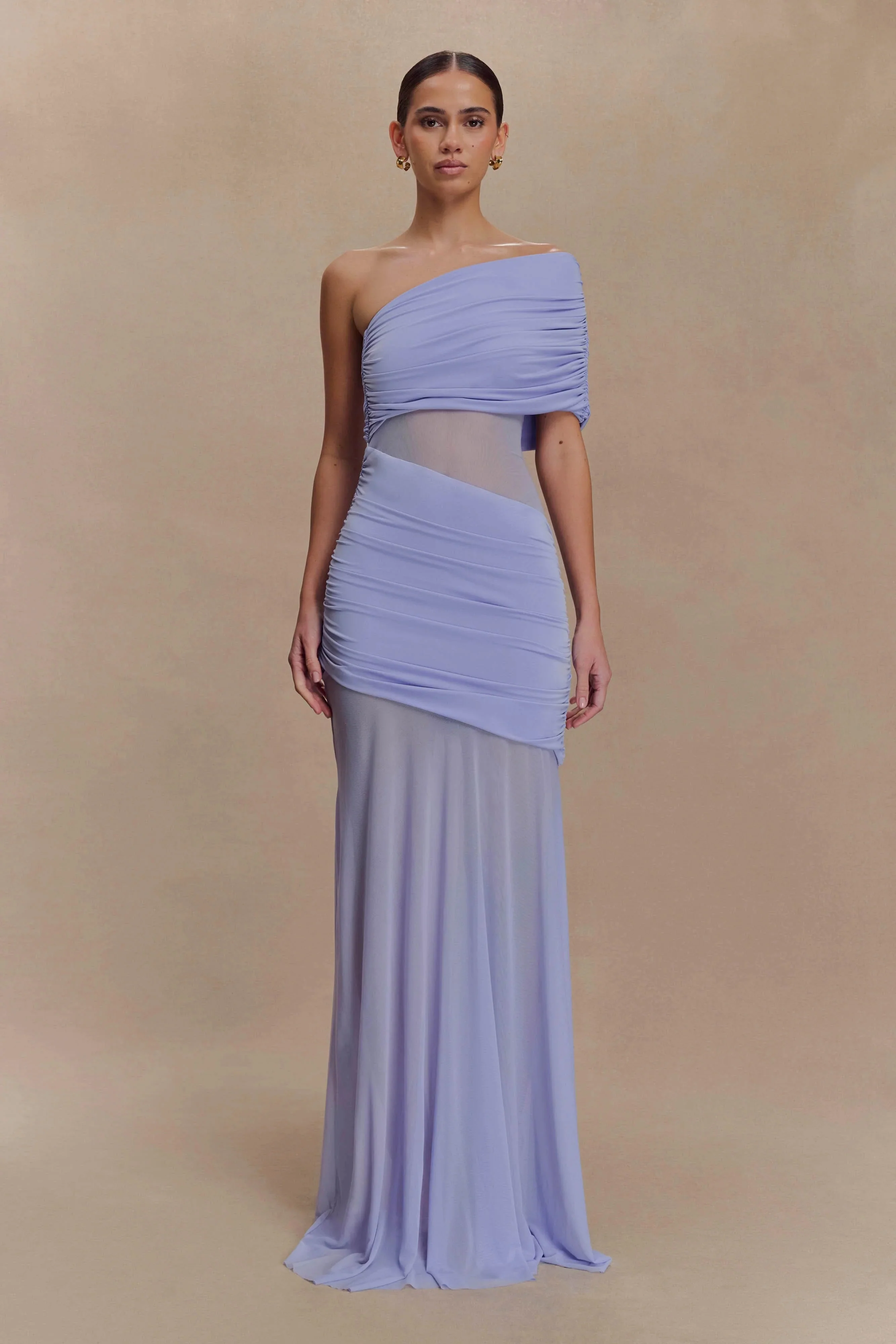 Dallas One Shoulder Mesh Maxi Dress - Lavender