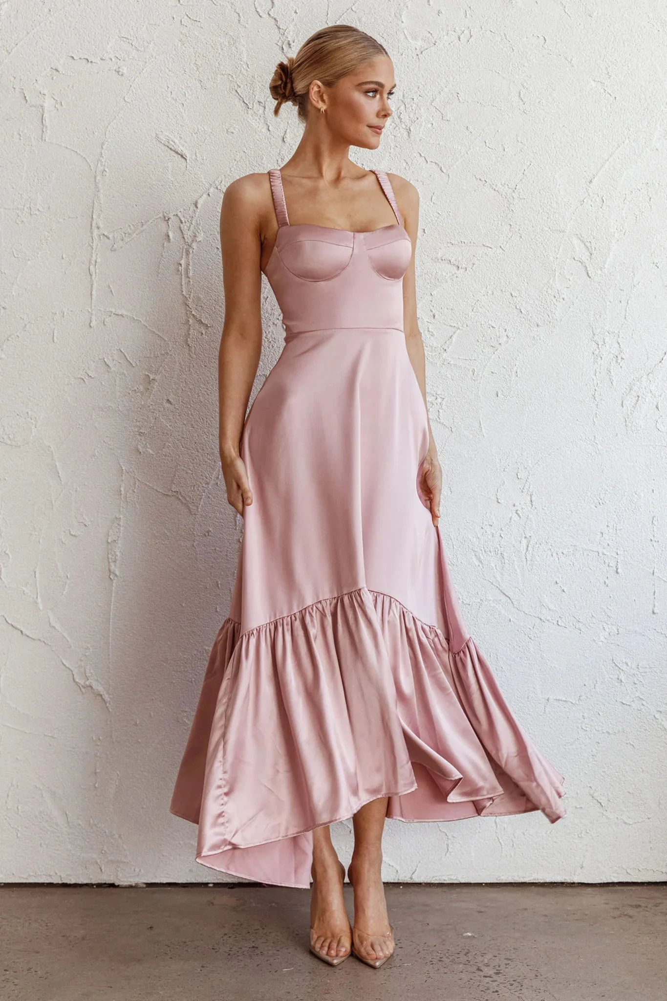 Belle De Jour Flounce Hem Midi Dress Blush