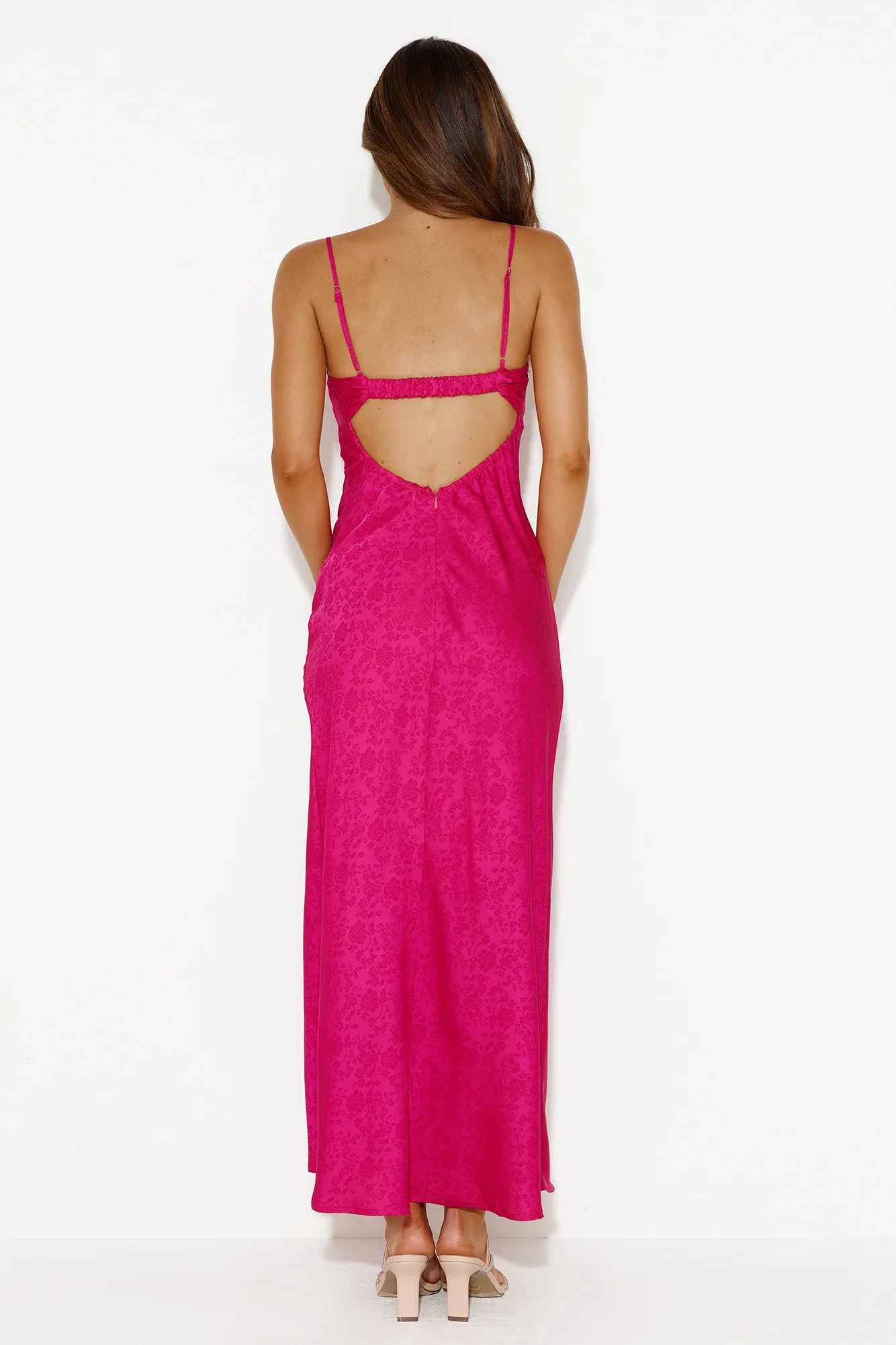 Ivy Forest Satin Maxi Dress Hot Pink