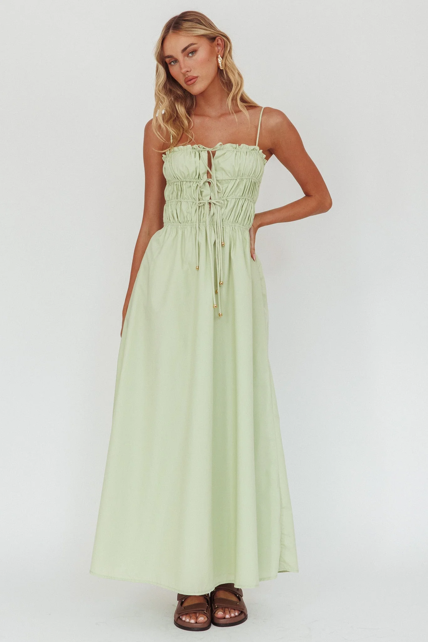 Remember When Tied Bodice Maxi Dress Sage