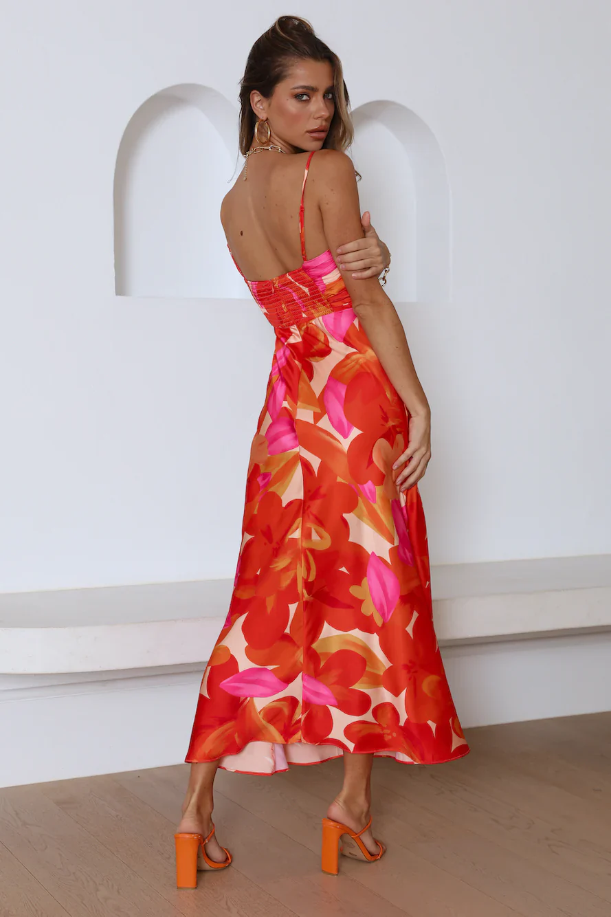 Having Fun Satin Midi Dress Red