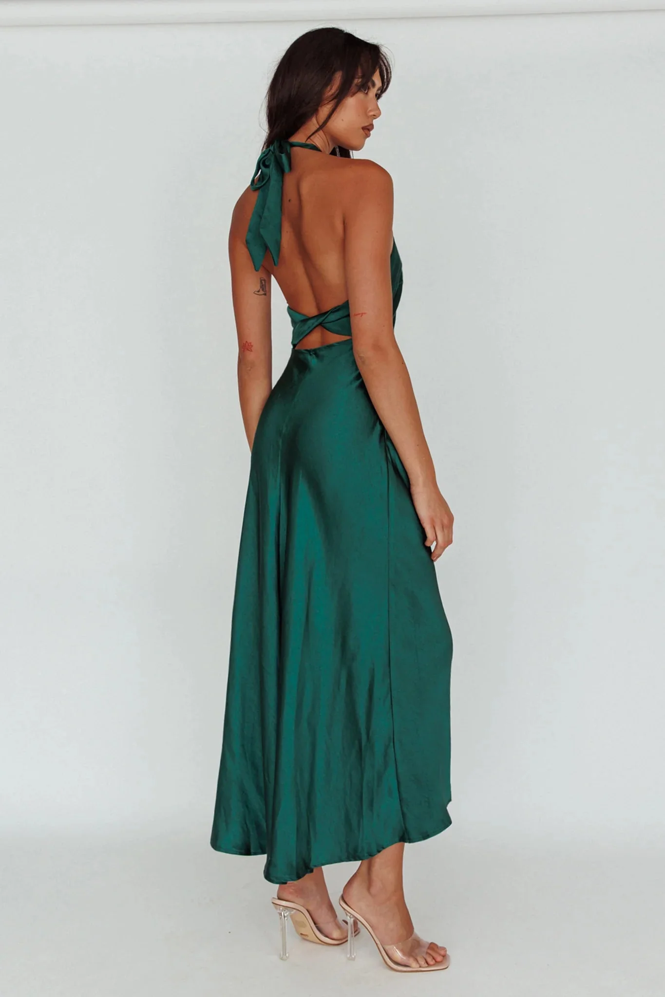 Sonoma Halterneck Faux Wrap Twist Back Maxi Dress Forest Green