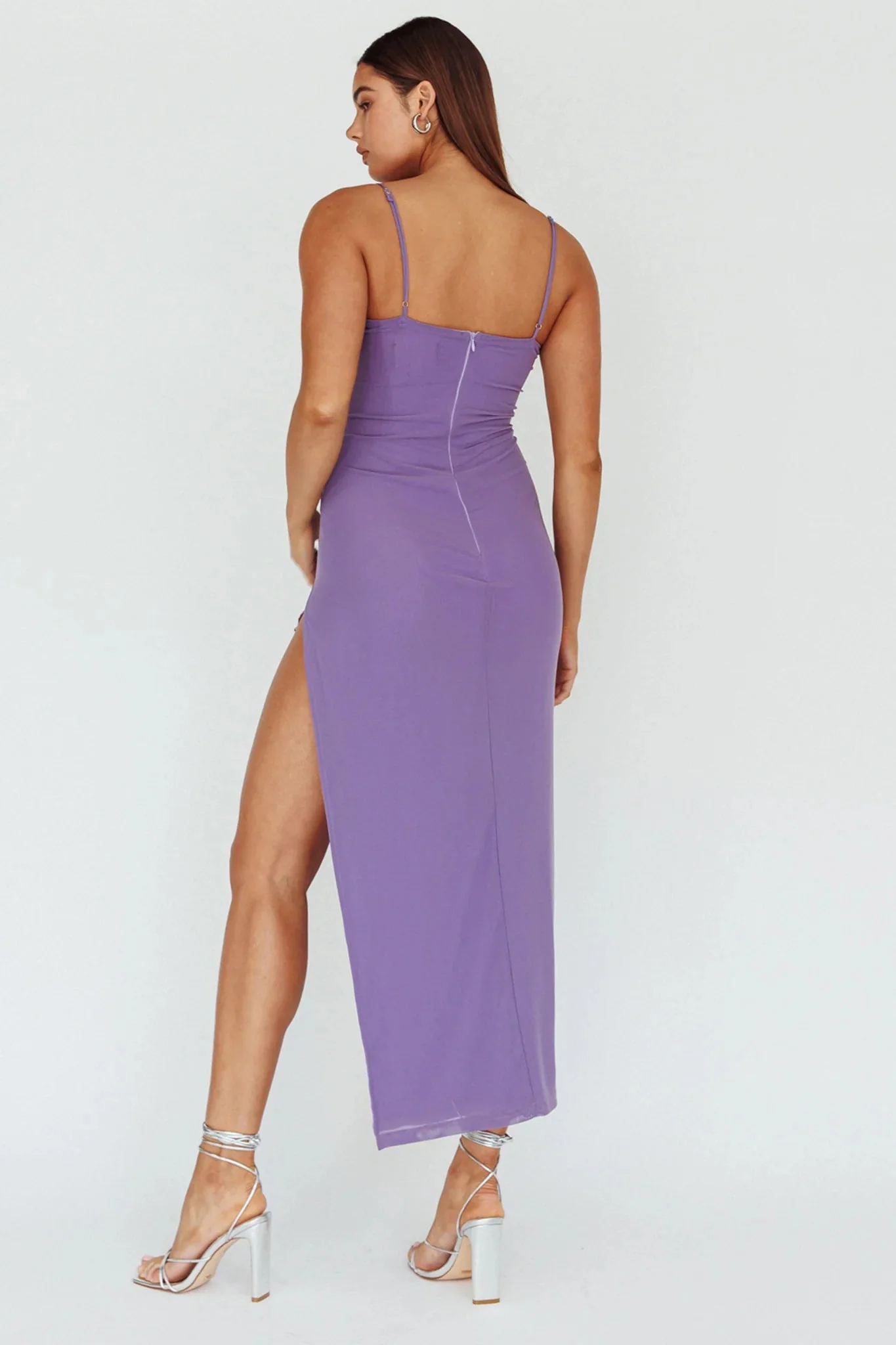 Catriona Split Ruffle Midi Dress Mauve