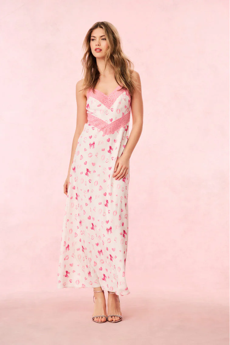 Serita Bow & Kiss Print Maxi Dress