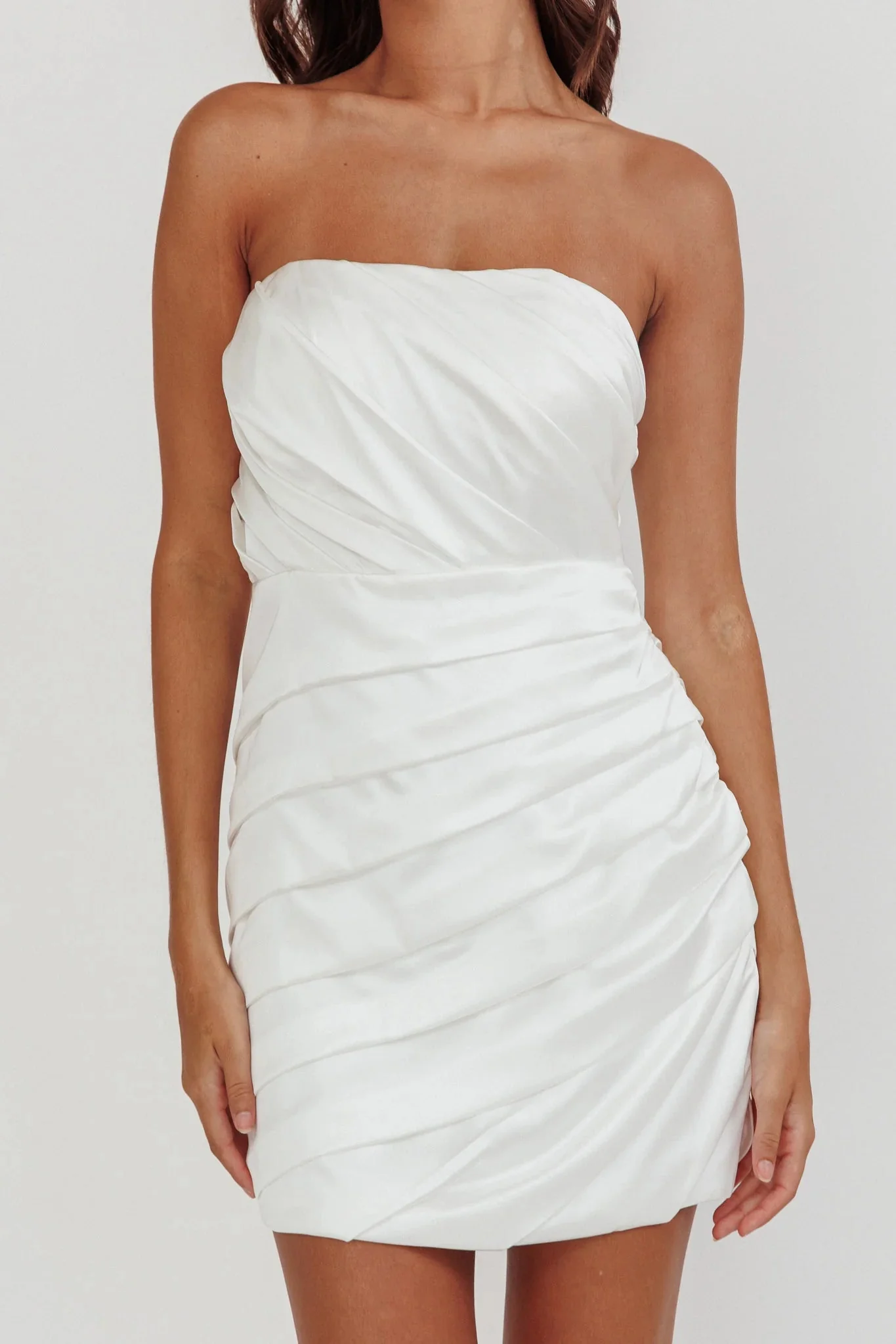 Boulevard Bliss Gathered Mini Dress Off White