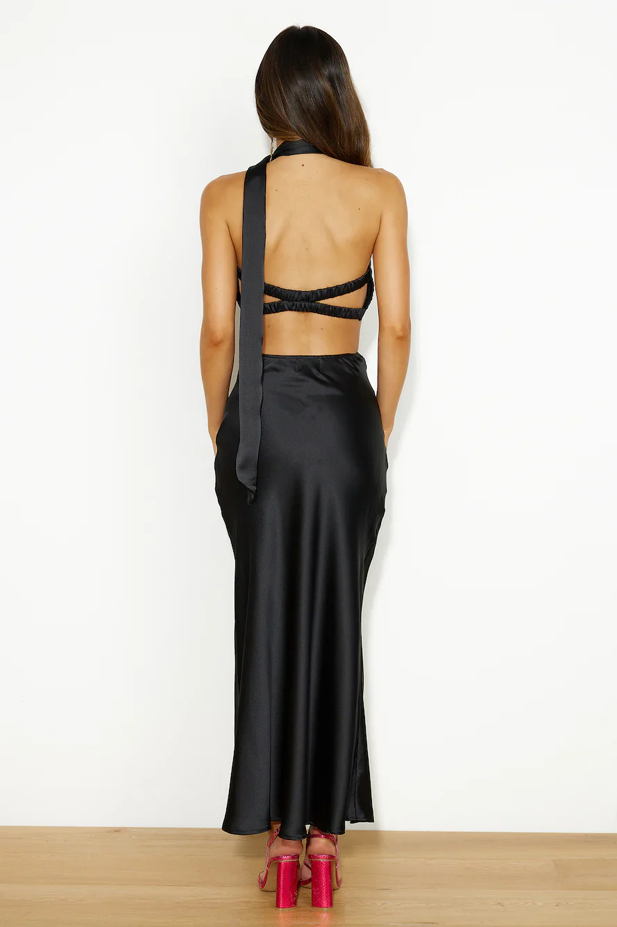 Ideal Vision Satin Maxi Skirt Black