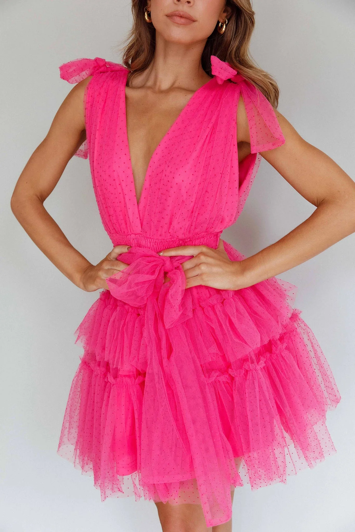 Lyra Spotted Tulle Mini Dress Hot Pink