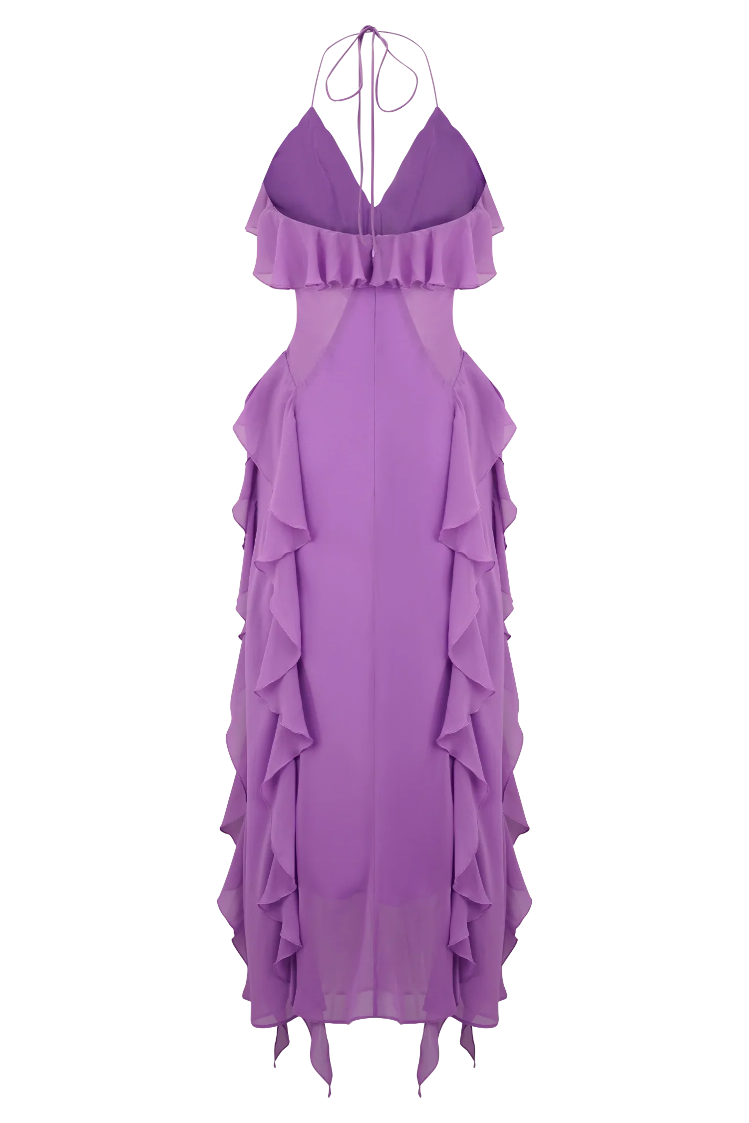 Aleyna Chiffon Ruffle Midi Dress - Purple
