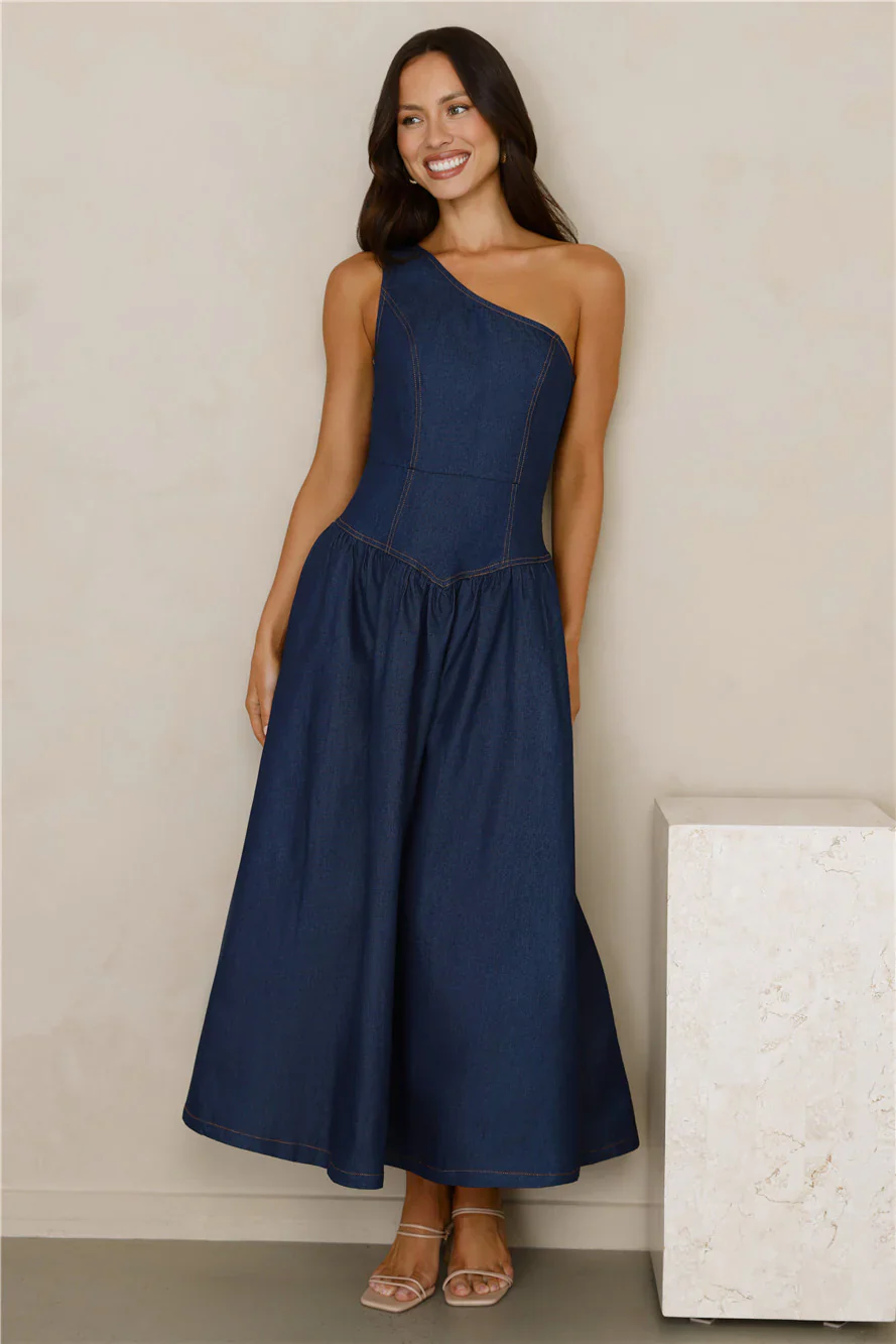 Indigo Dreams One Shoulder Maxi Dress Denim