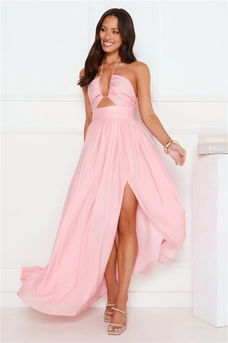 Hibiscus Hues Halter Maxi Dress Pink