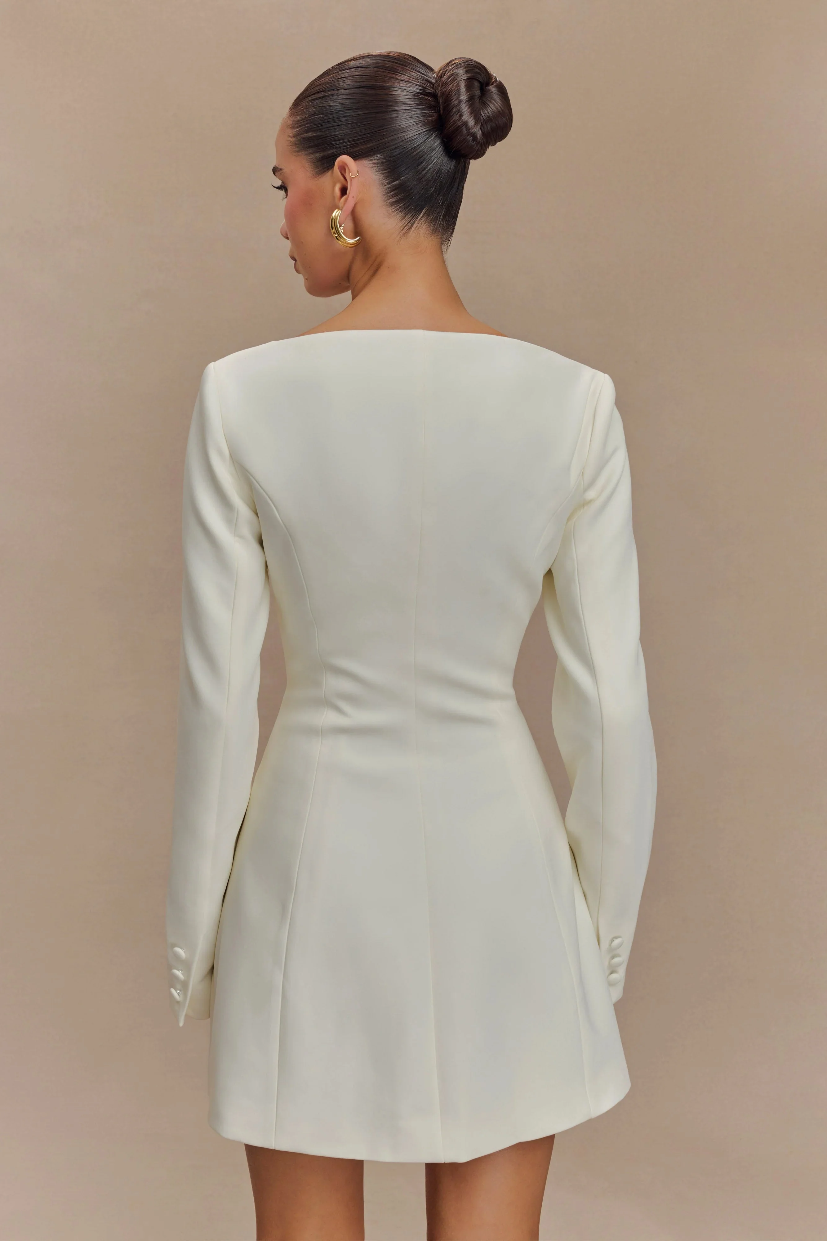 Jolie Boat Neck Suiting Mini Dress - Ivory