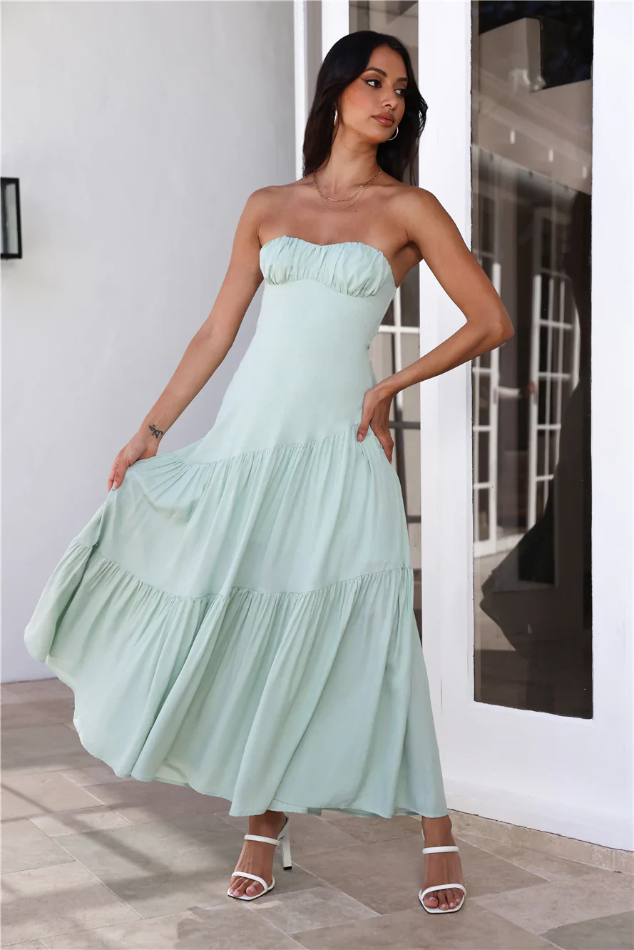 Iced Drinks Beachside Strapless Maxi Dress Sage