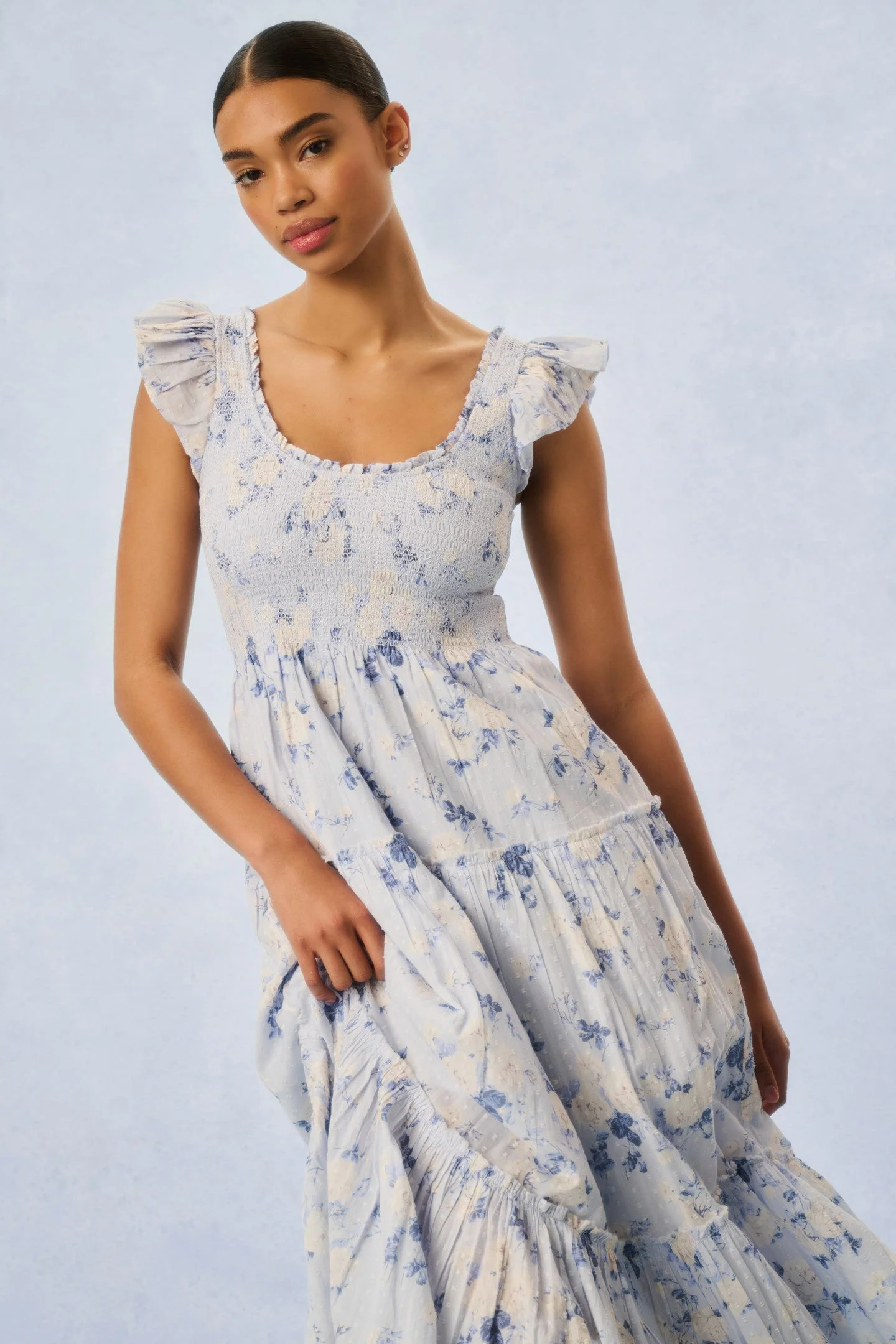 Chessie Fragrance Print Cotton Maxi Dress