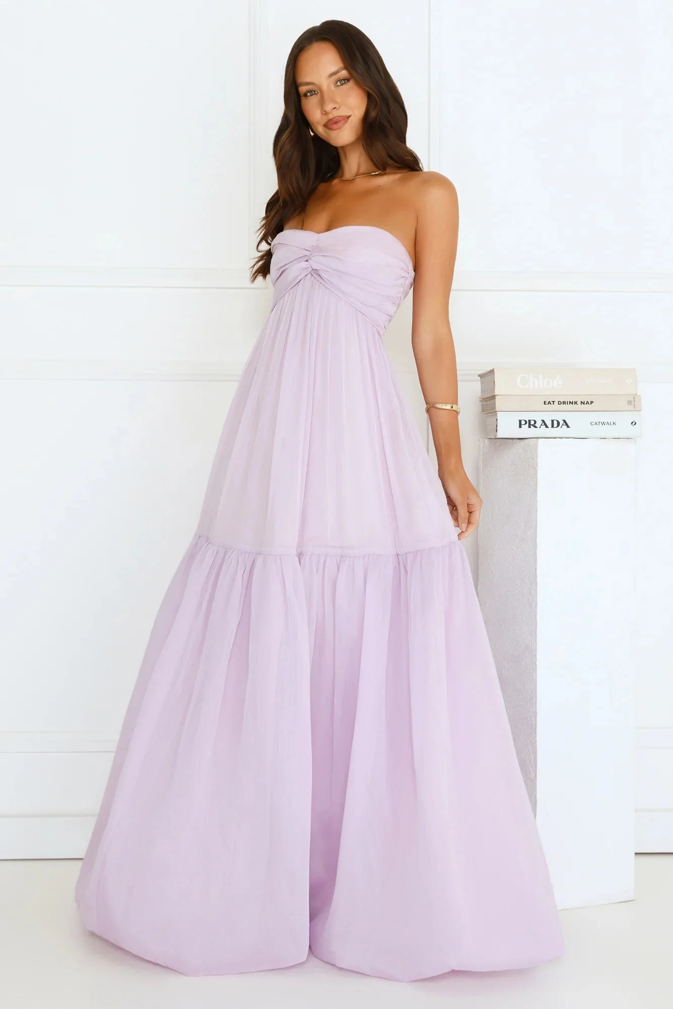 Unforgettable Style Strapless Maxi Dress Lilac